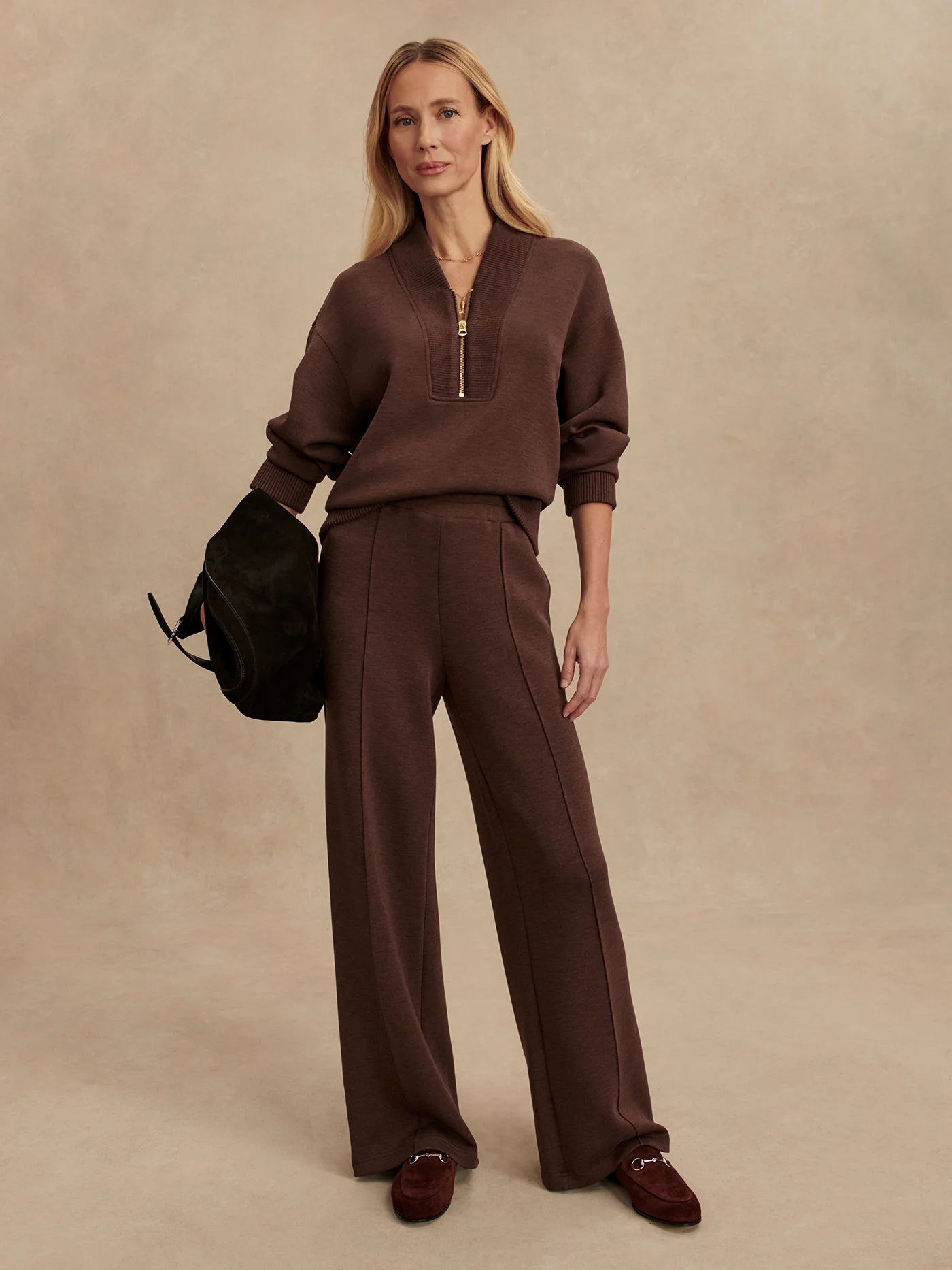 Varley Sally Half Zip Sweat, Coffee Bean Marl