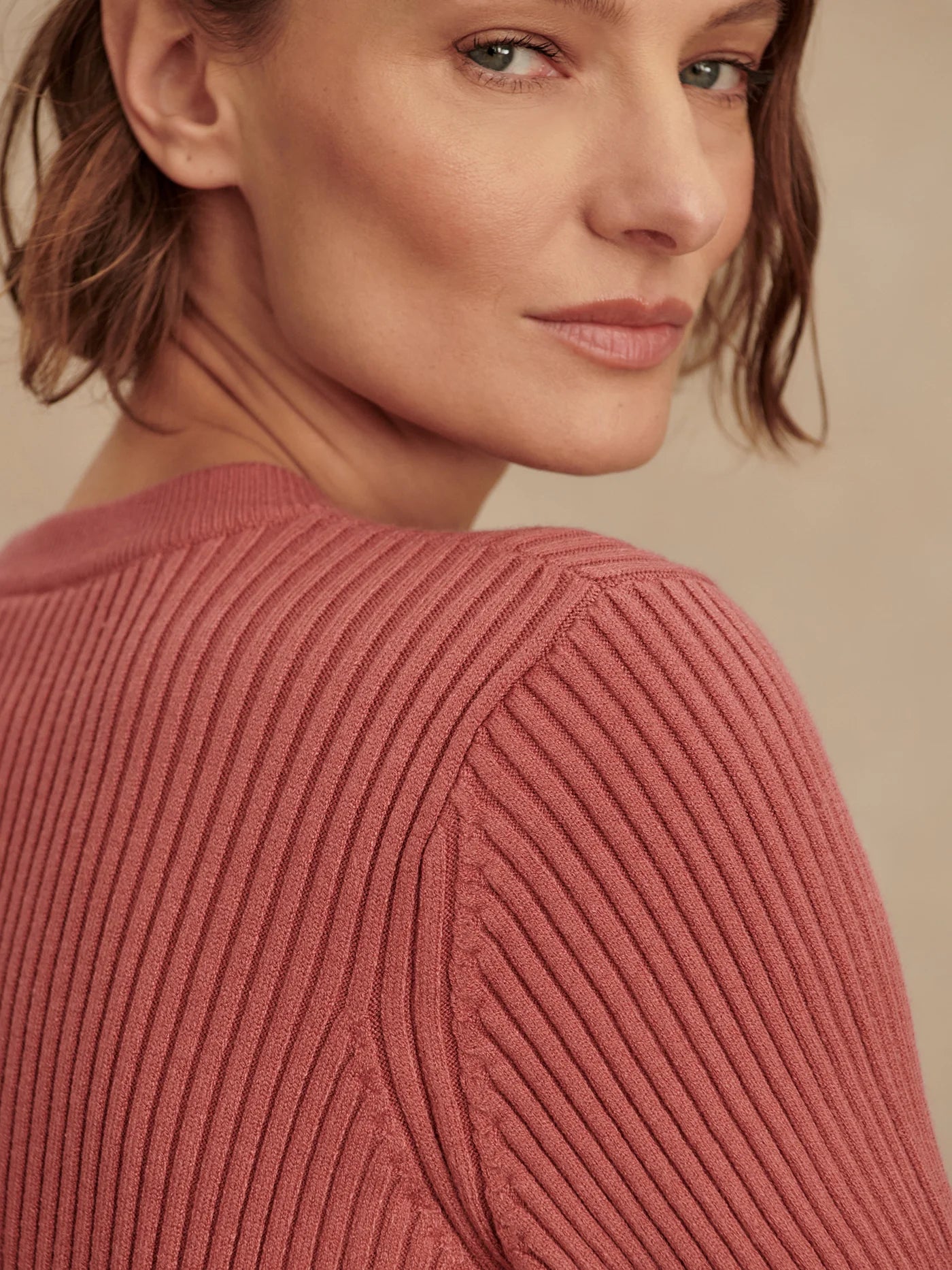 Varley Micha Short Sleeve Cardigan, Mauvewood