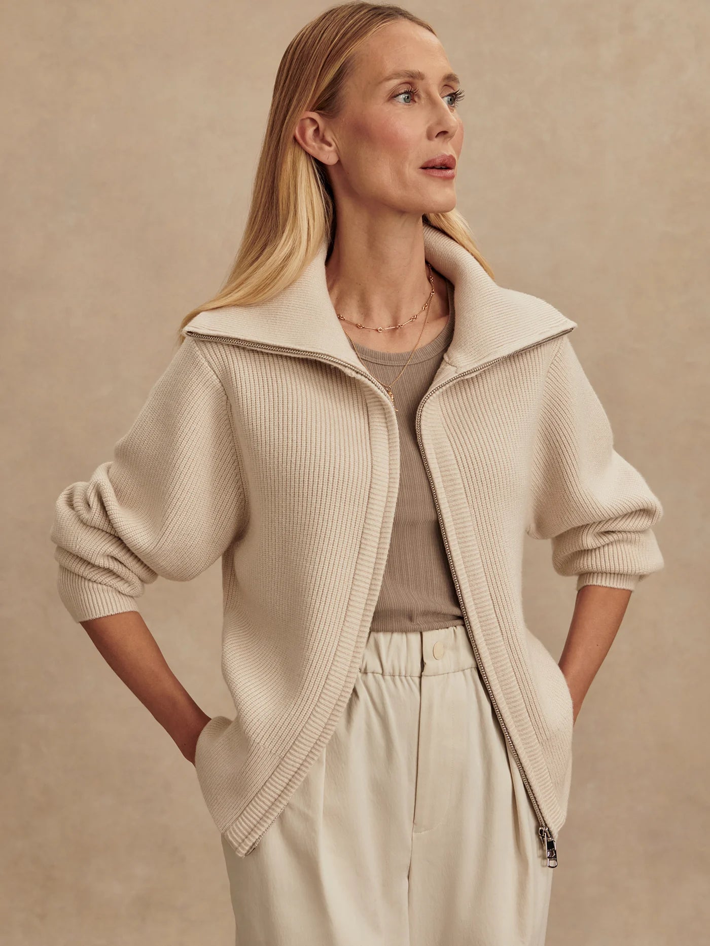 Varley Enrico Knit Jacket, Silver Birch