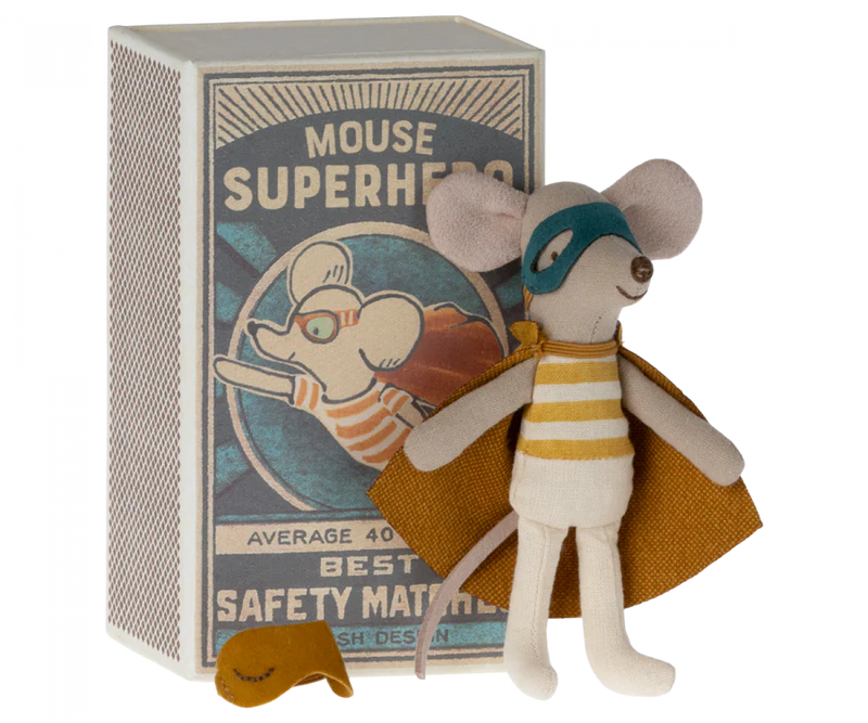 Maileg Super Hero Mouse, Little Brother in Matchbox