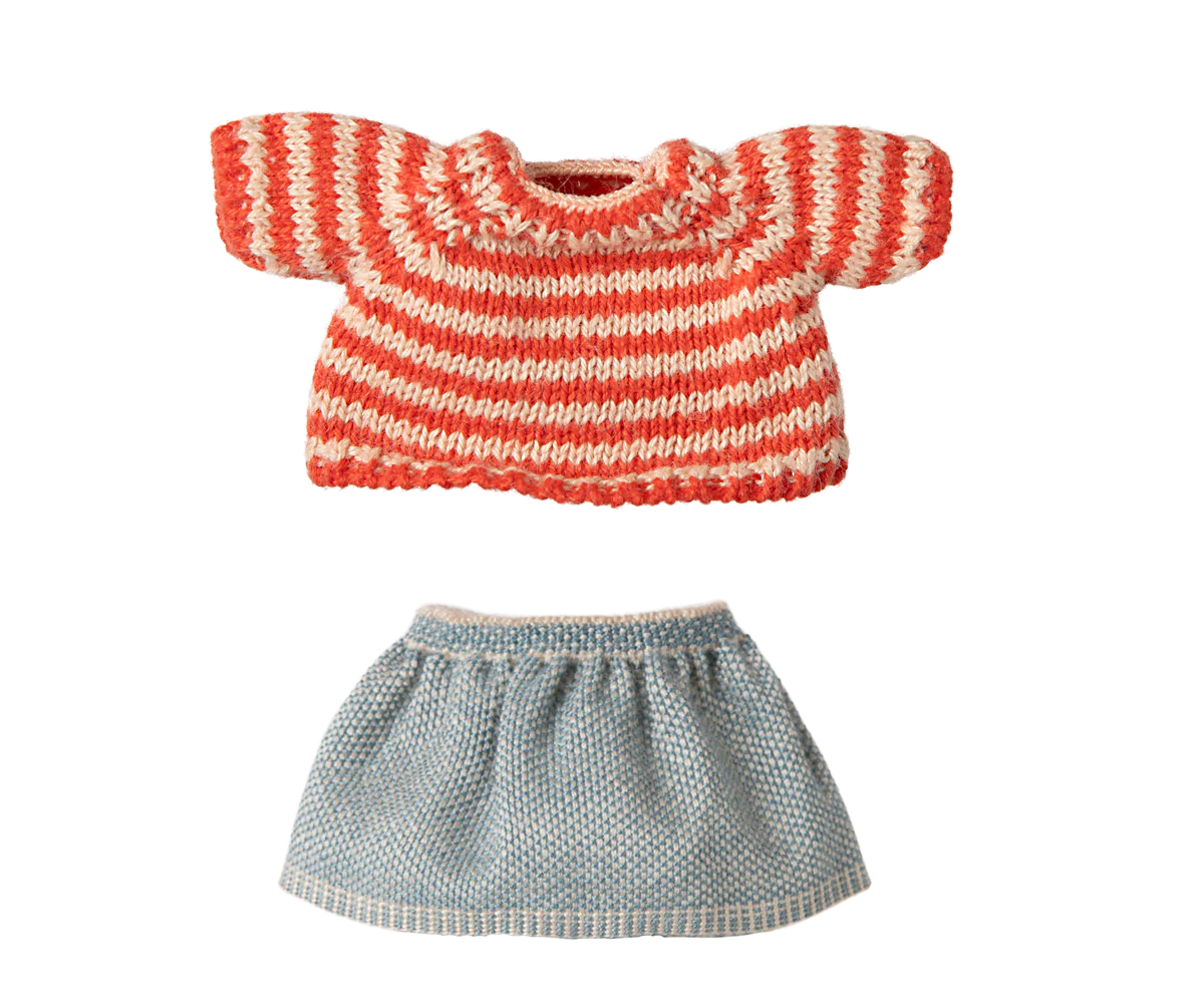 Maileg Knitted Sweater and Skirt Outfit, Big Sister Mouse
