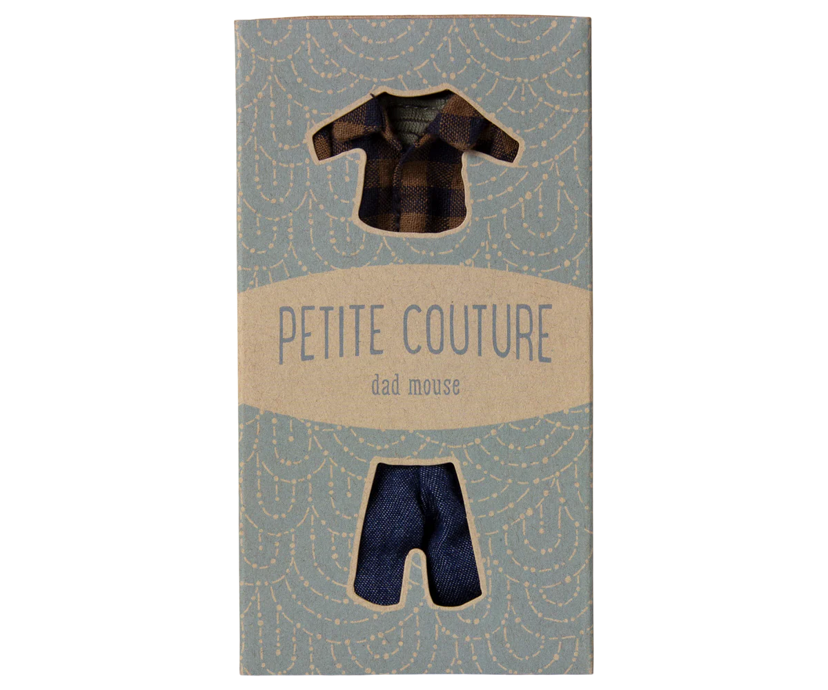 Maileg Brown Checked Shirt & Pants Outfit, Dad Mouse