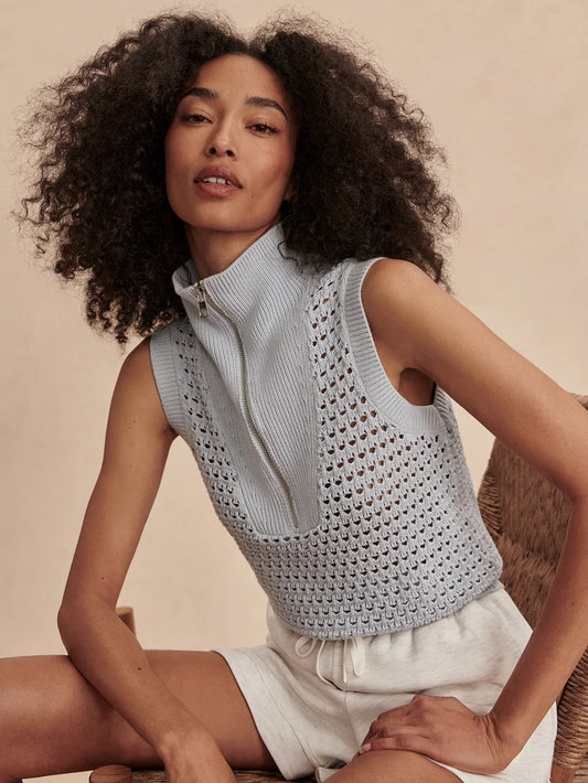 Varley Bains Half Zip Tank, Plein Blue