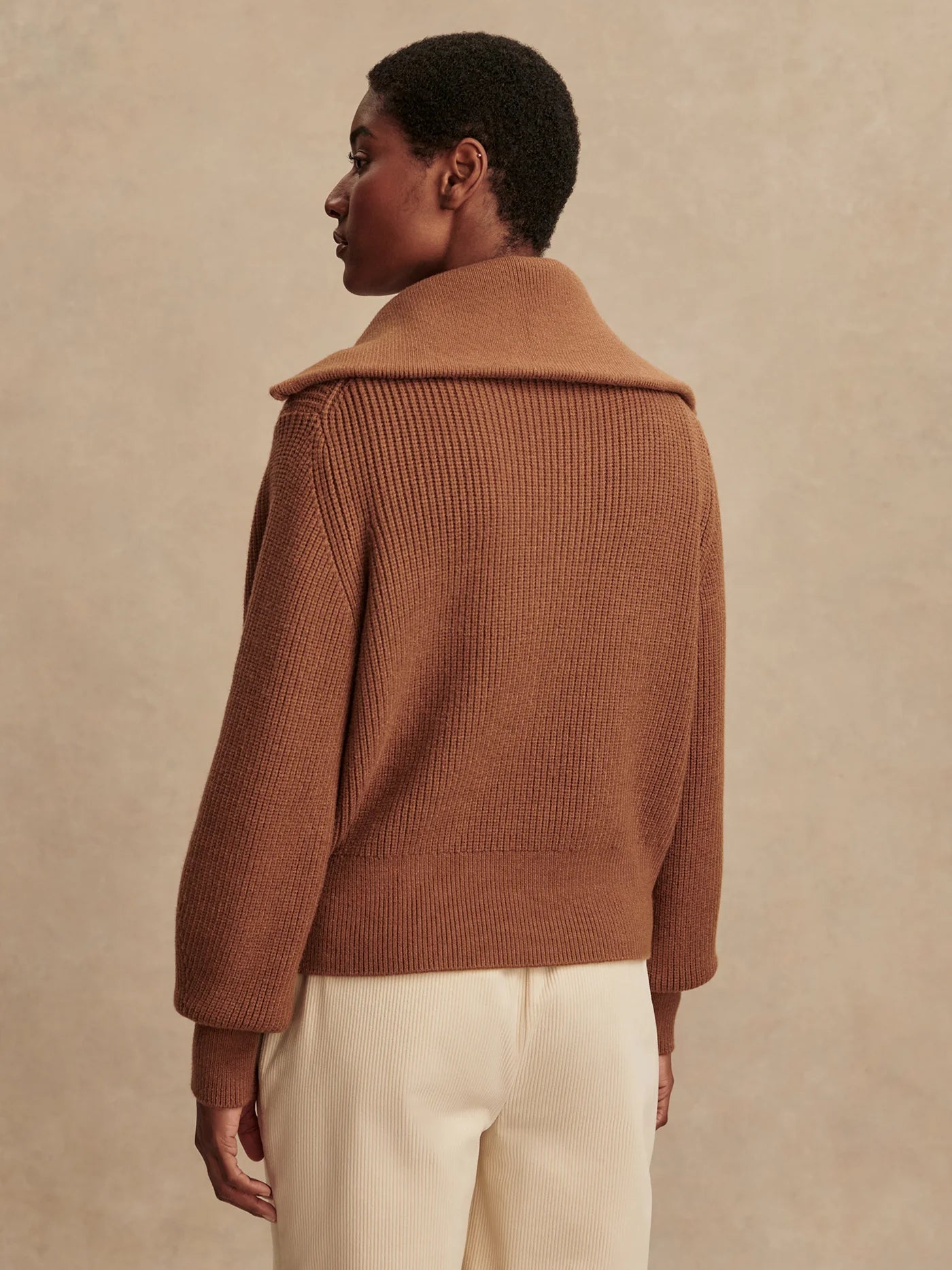 Varley Maura Half Zip Rib Knit, Caramel Pecan