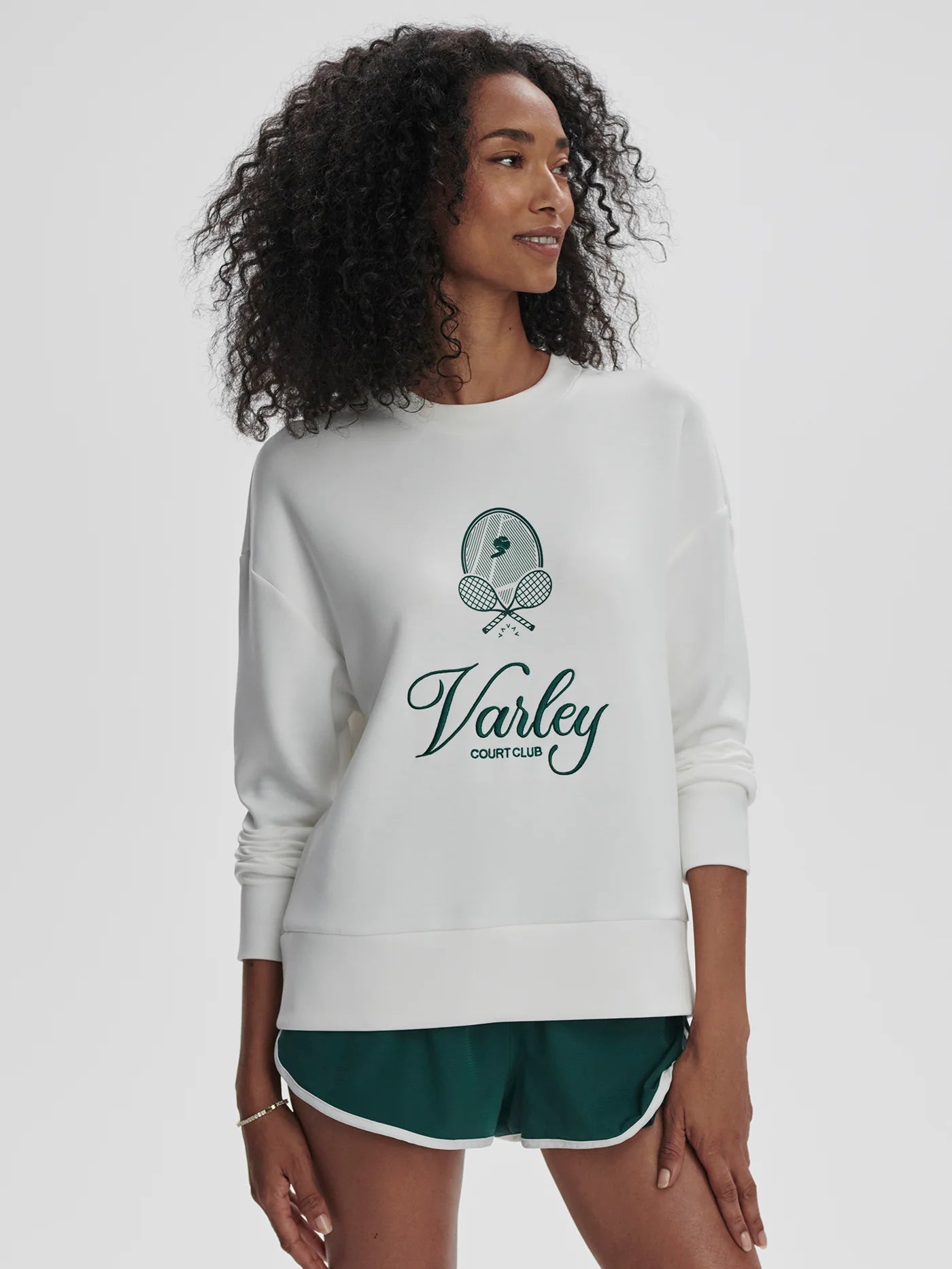 Varley Rasco Namesake Sweat, White/Forest