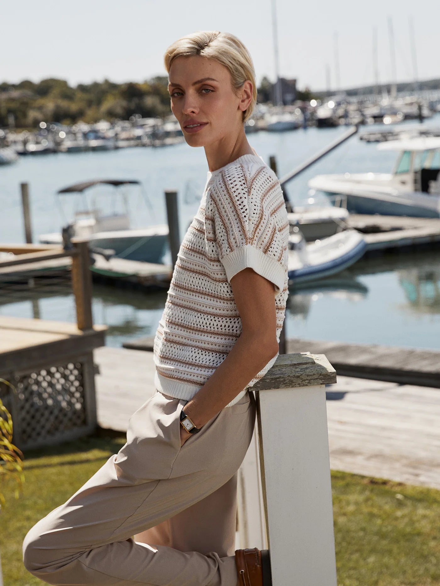 Varley Ciara Stripe Knit Top, Chanterelle Stripe