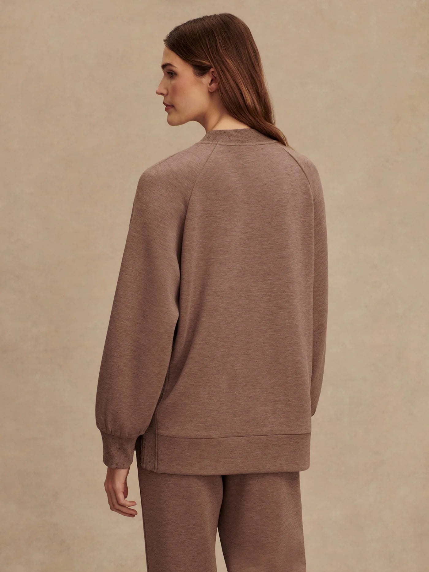Varley Nicole Boyfriend Sweat, Deep Taupe Marl Fleck