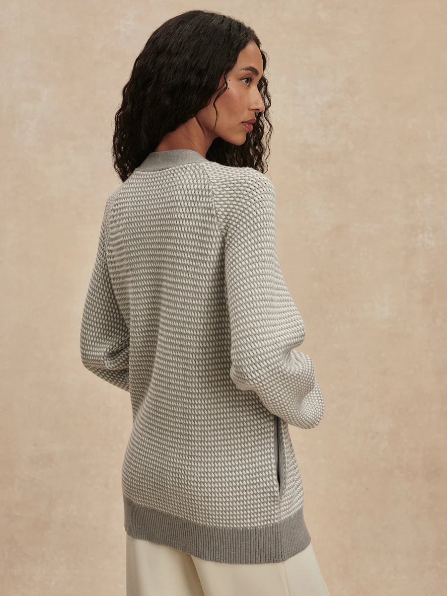 Varley Ryder Knit Cardigan, Grey Melange/ White