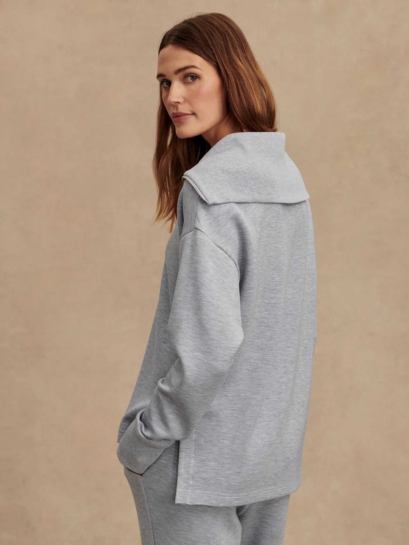 Varley Larson Half Zip Sweat, Mid Blue Marl