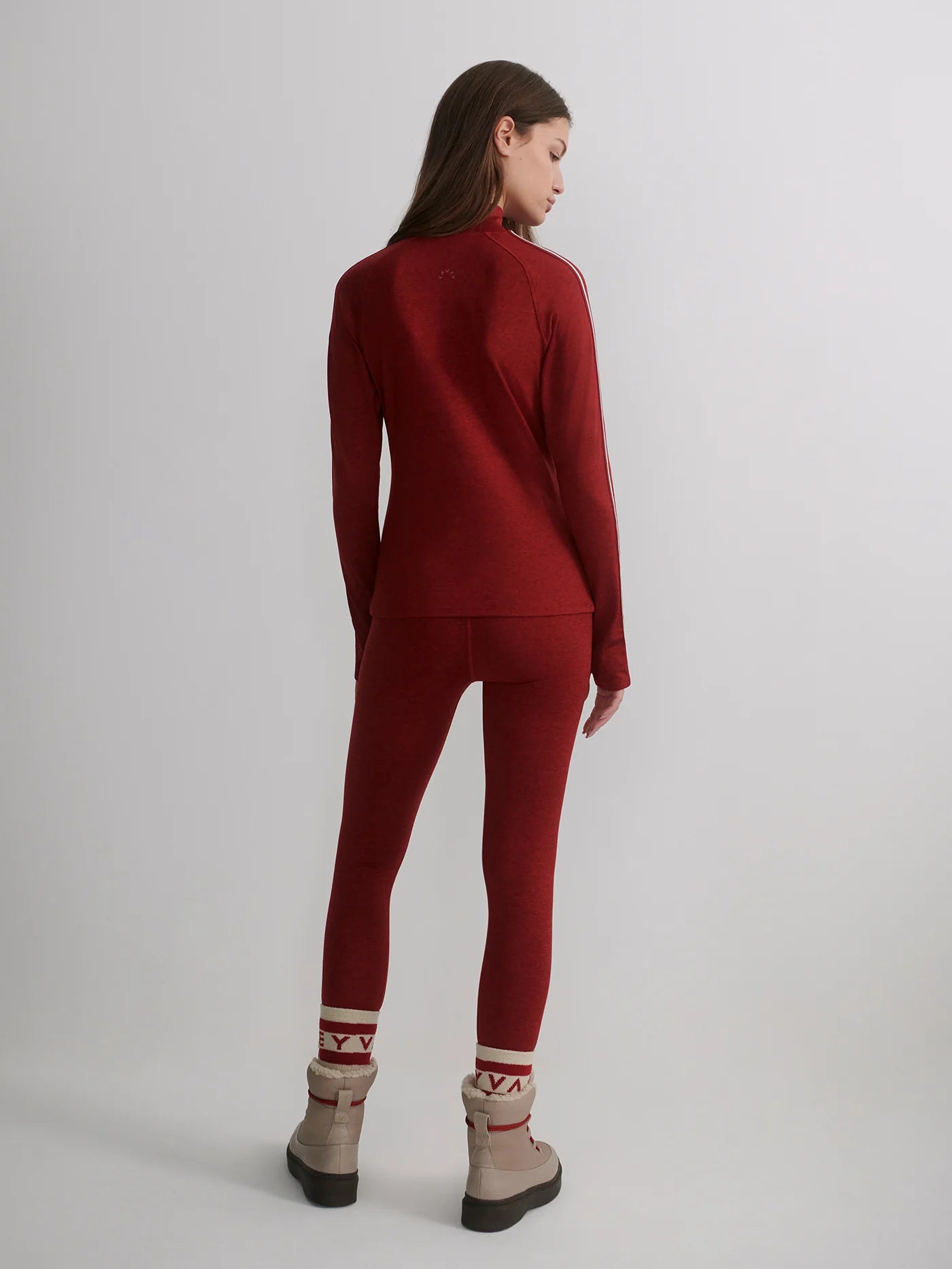 Varley Always Warm Mock-Neck Base Layer, Red Dhalia Marl