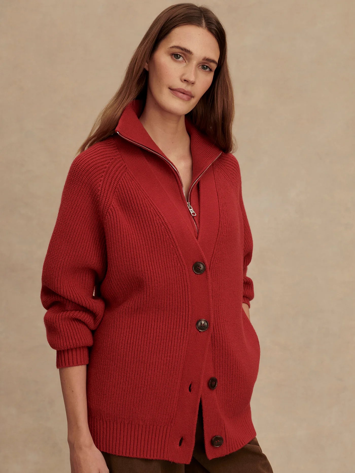 Varley Sitges Button Through Knit, Lava Falls