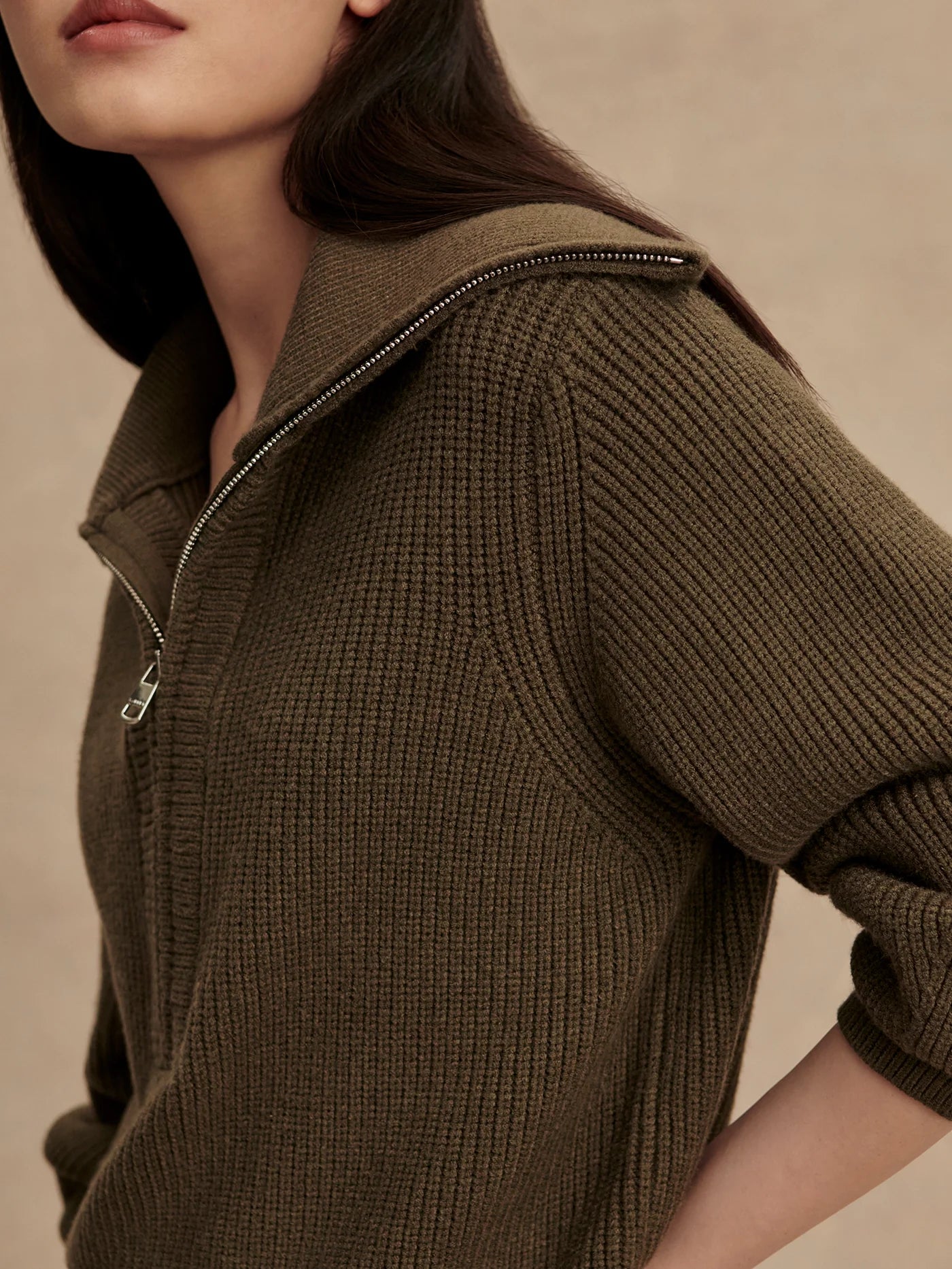 Varley Maura Half Zip Rib Knit, Olive Night
