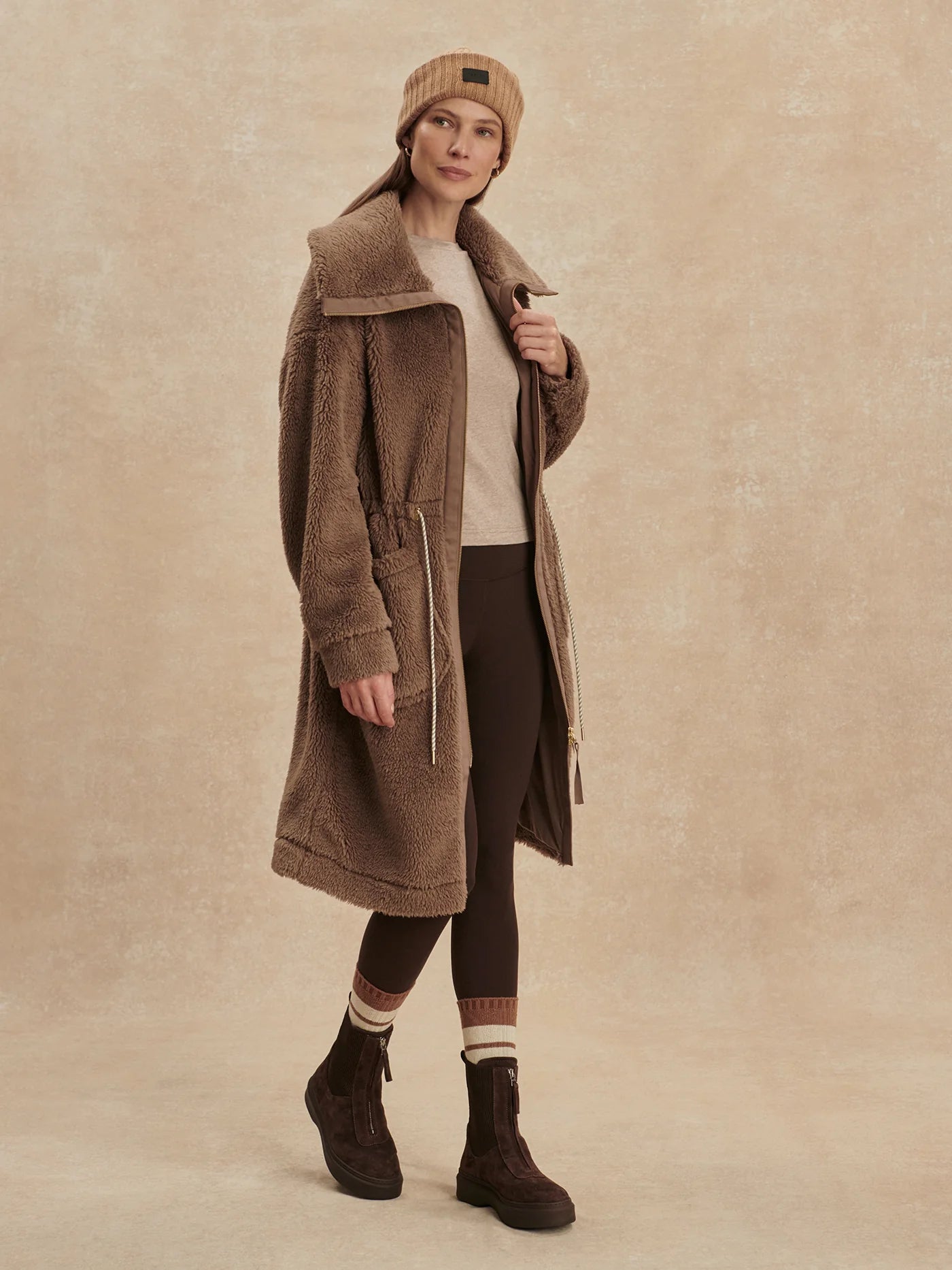 Varley Logan Sherpa Coat, Ash Taupe