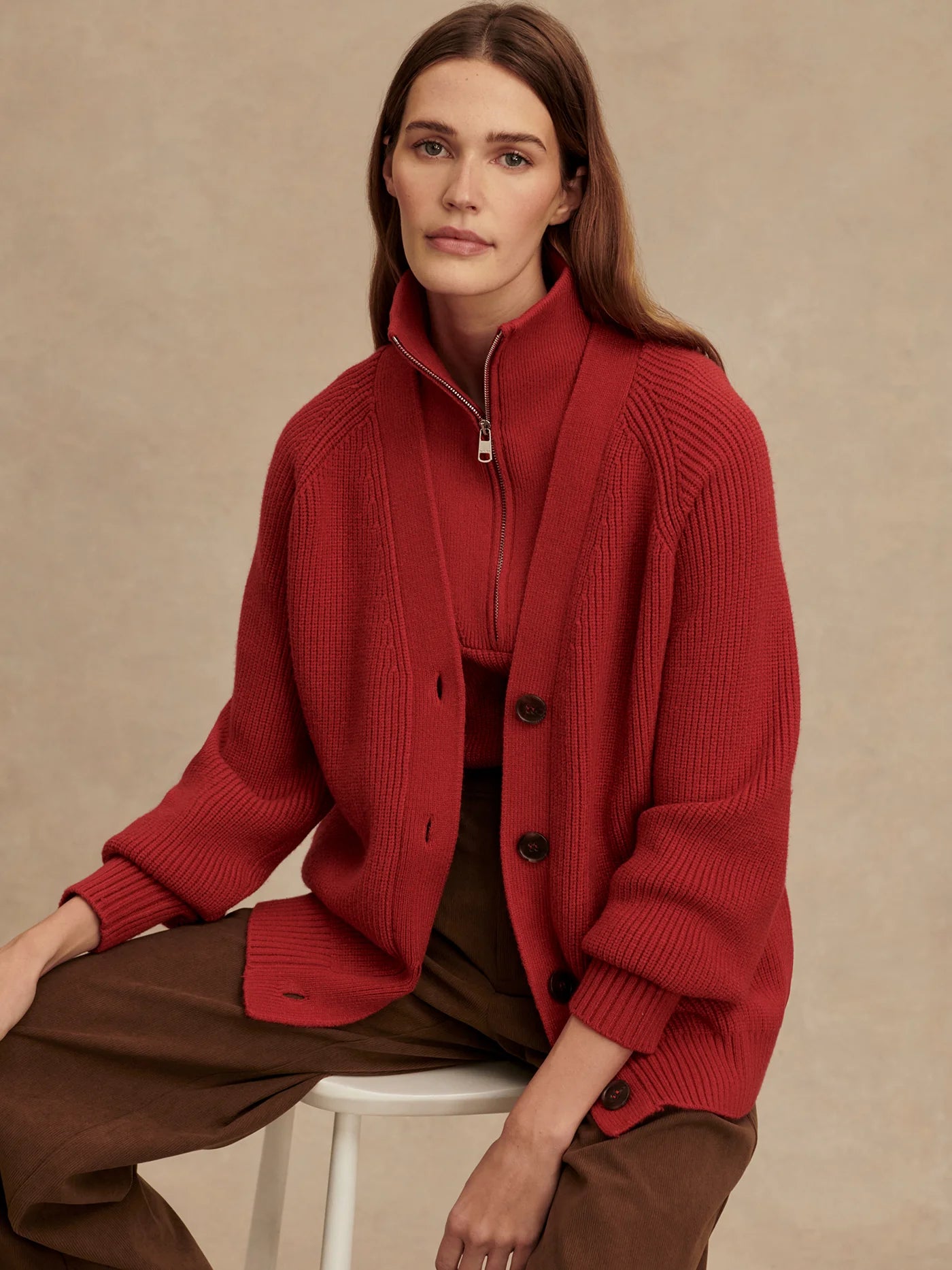 Varley Sitges Button Through Knit, Lava Falls