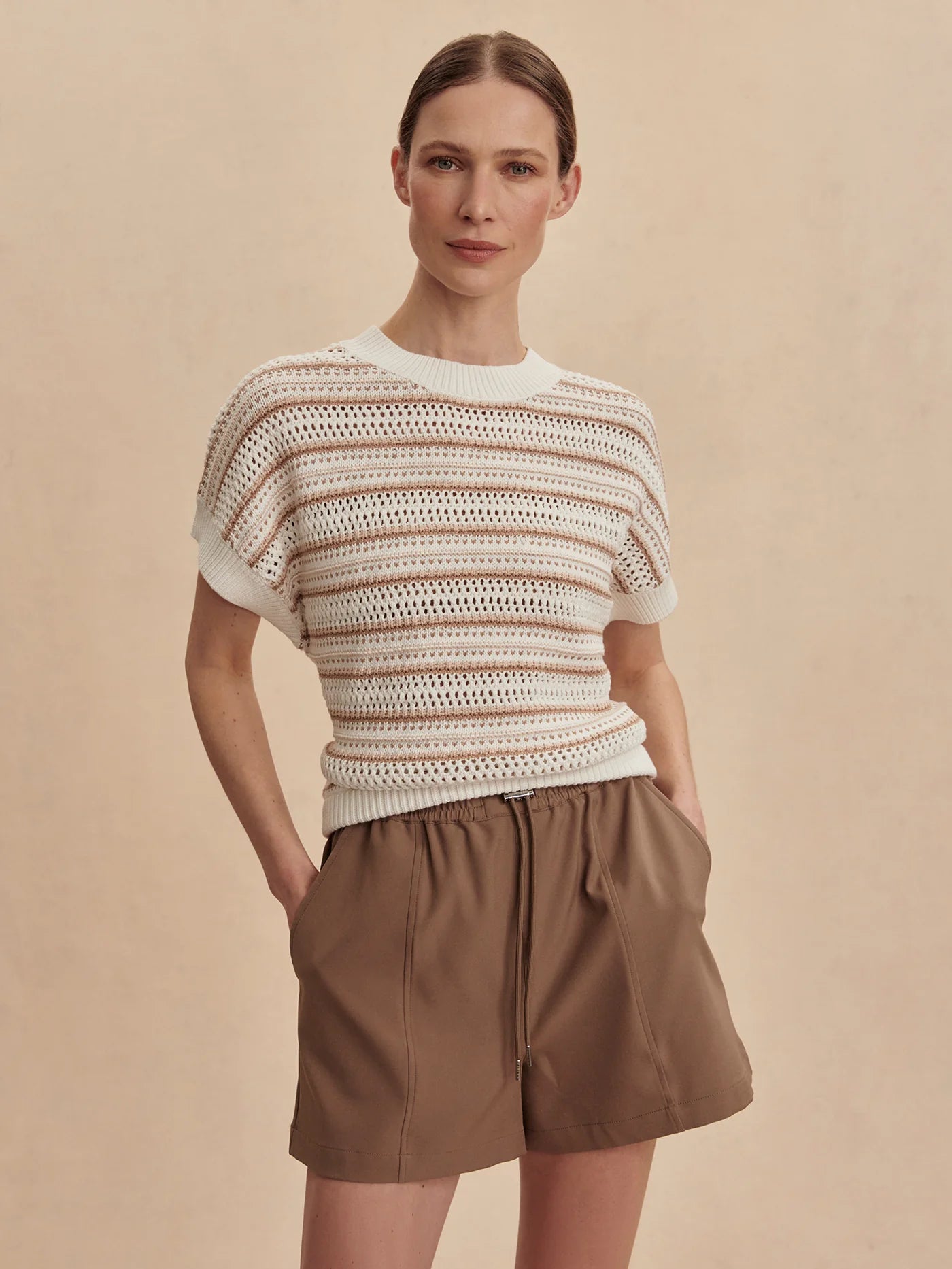 Varley Ciara Stripe Knit Top, Chanterelle Stripe