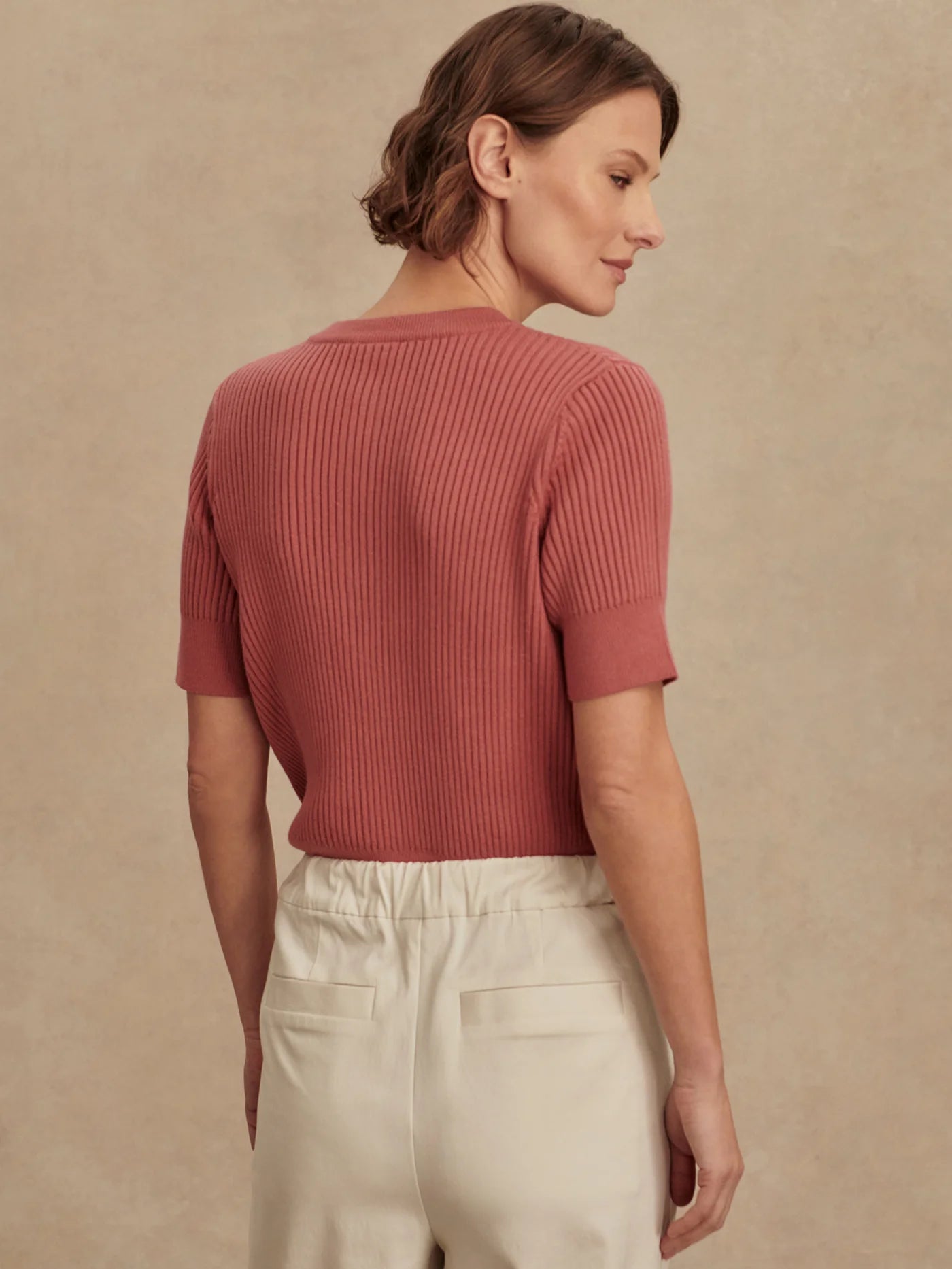 Varley Micha Short Sleeve Cardigan, Mauvewood
