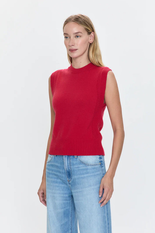 Pistola Leandra Sleeveless Crewneck Sweater, Ruby