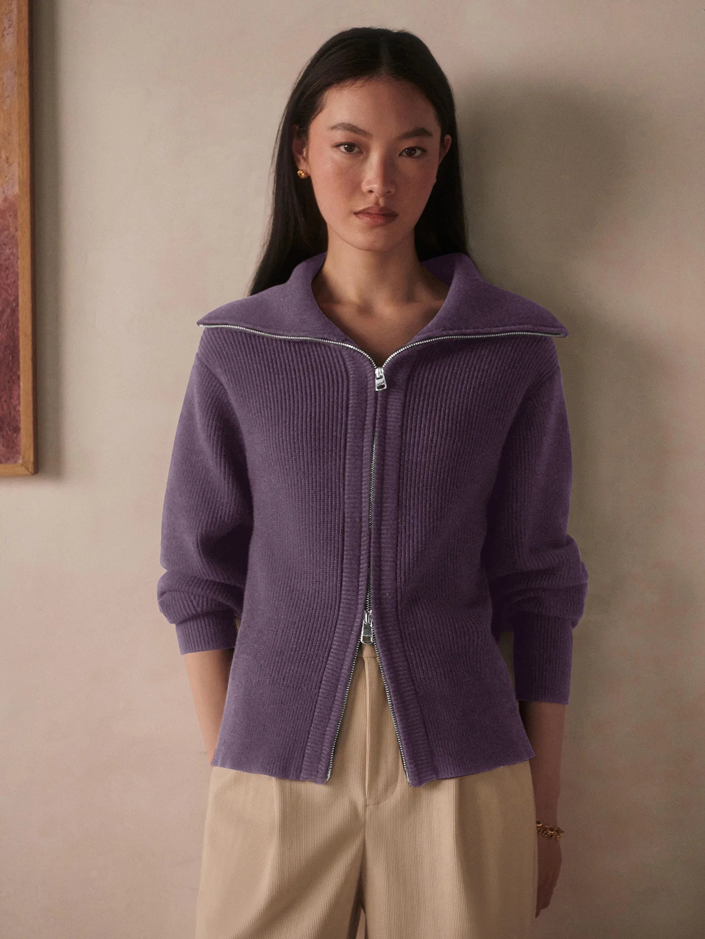 Varley Enrico Zip-Through Knit Jacket, Montana Grape