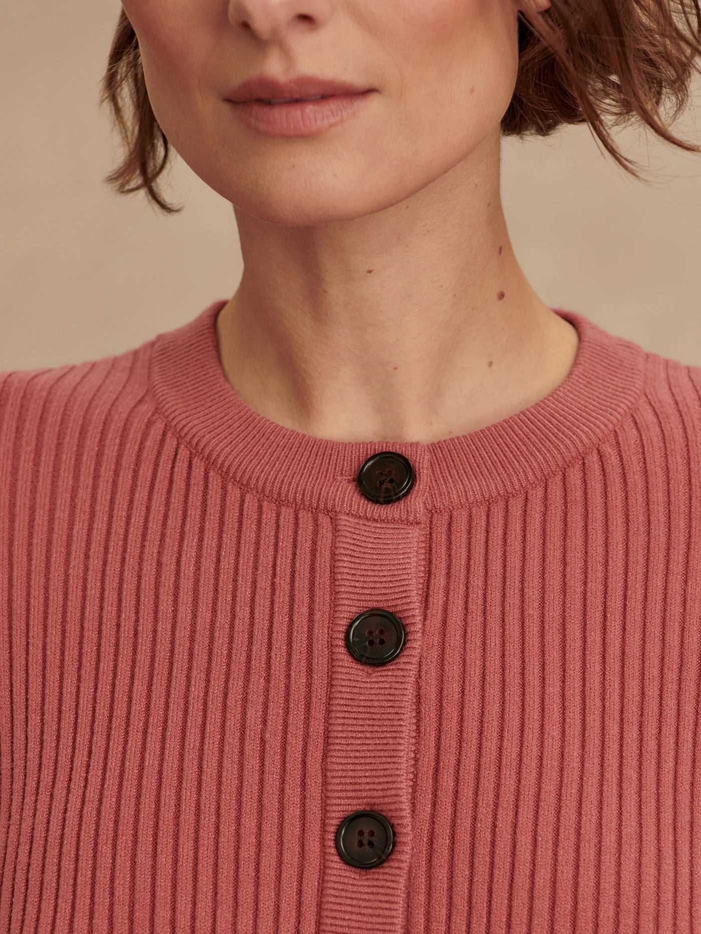 Varley Micha Short Sleeve Cardigan, Mauvewood