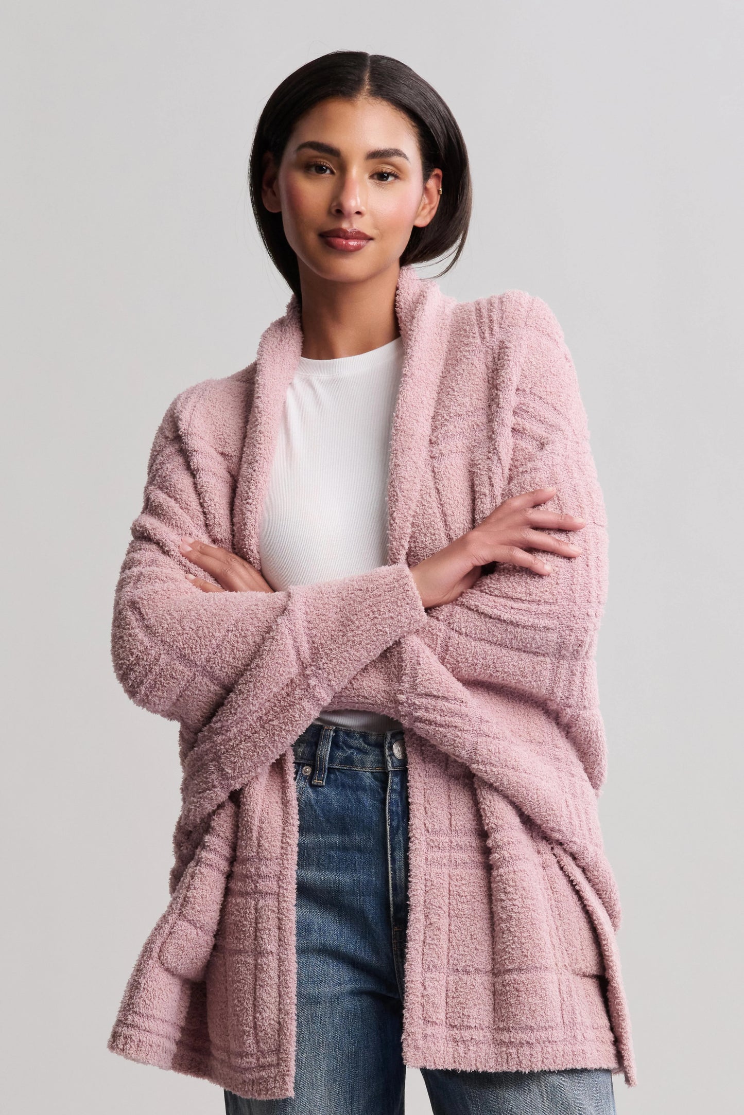 Barefoot Dreams CozyChic® Cotton Tonal Plaid Blanket Wrap, Teaberry