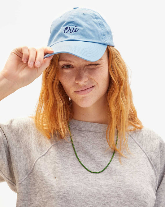 Clare V Baseball Hat, Sky Blue w/ Navy Embroidered Oui