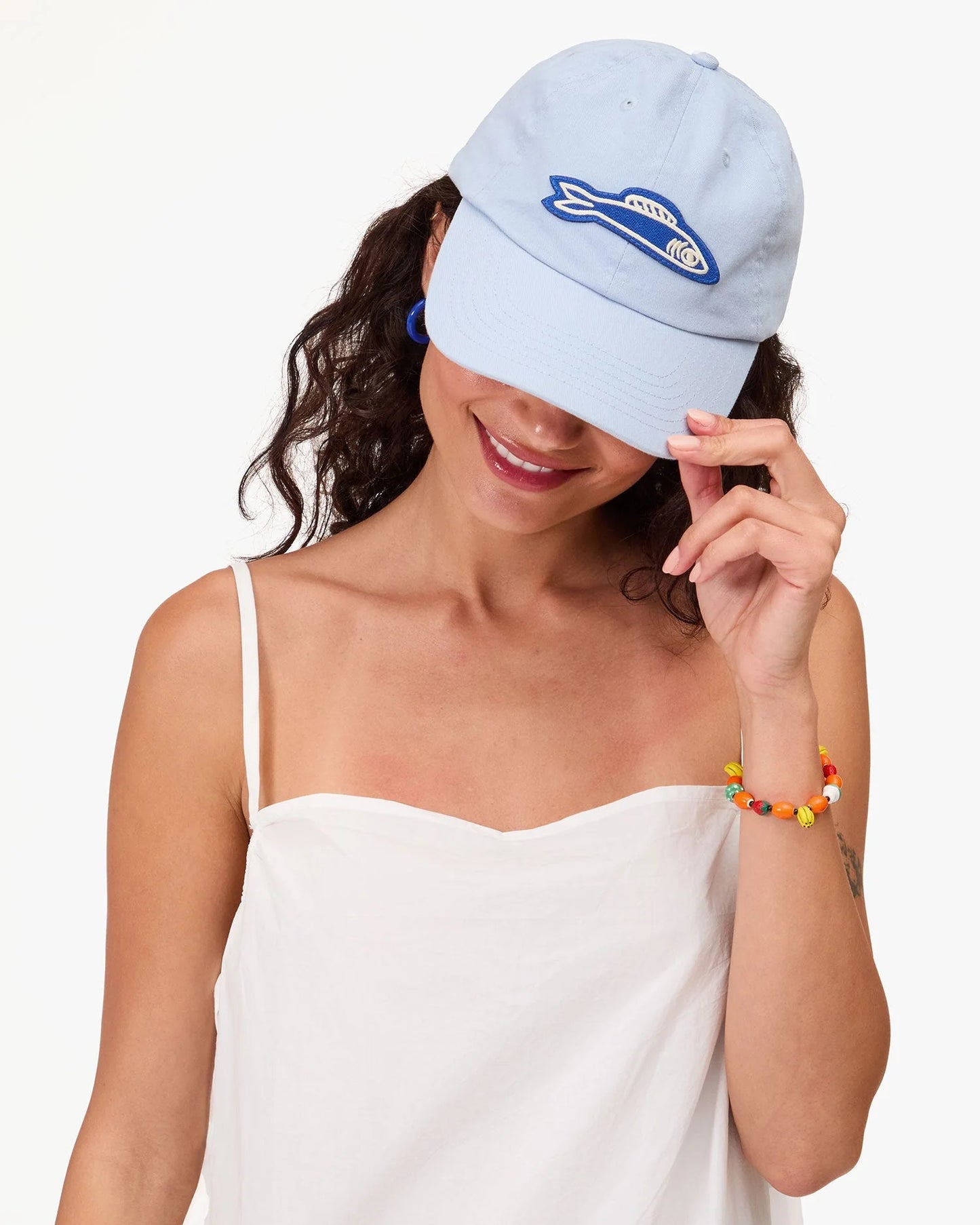 Clare V Baseball Hat, Baby Blue w/ Cobalt Sardine Patch