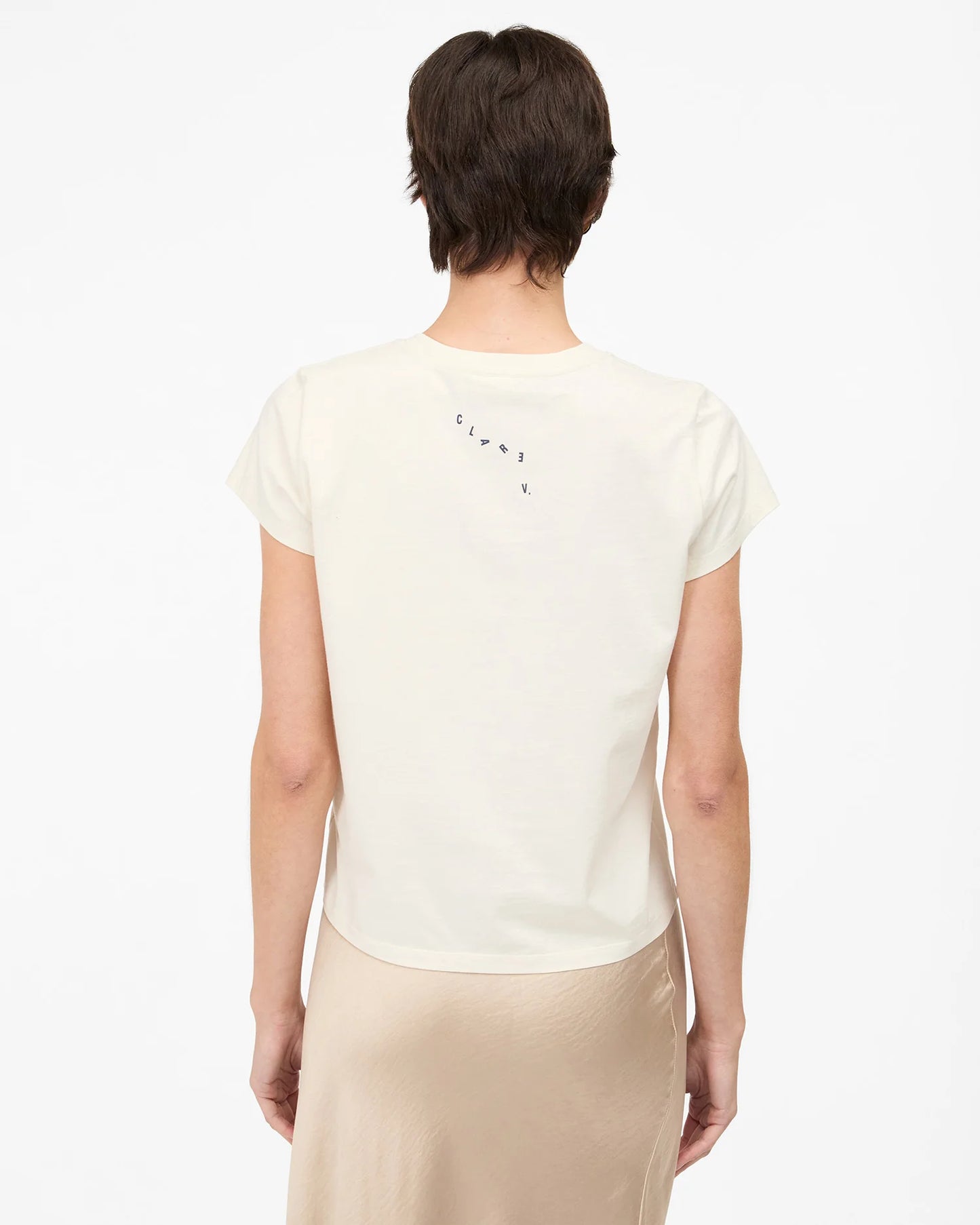 Clare V Classic Tee, Cream w/ Multi C'est La Vie