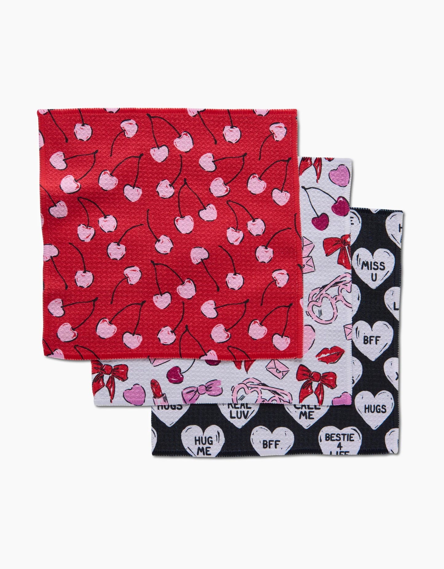 Geometry Valentines Dishcloth 3 Pack Set - Multiple Options