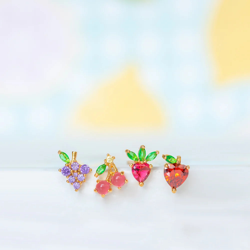 Girls Crew Fruit Basket Stud Set, Gold