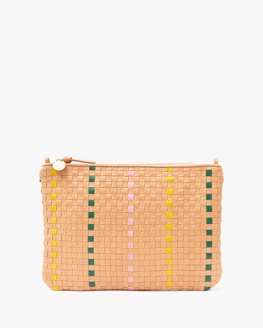 Clare V Flat Clutch w/ Tabs, Bisque Woven Checker w/ Stripe