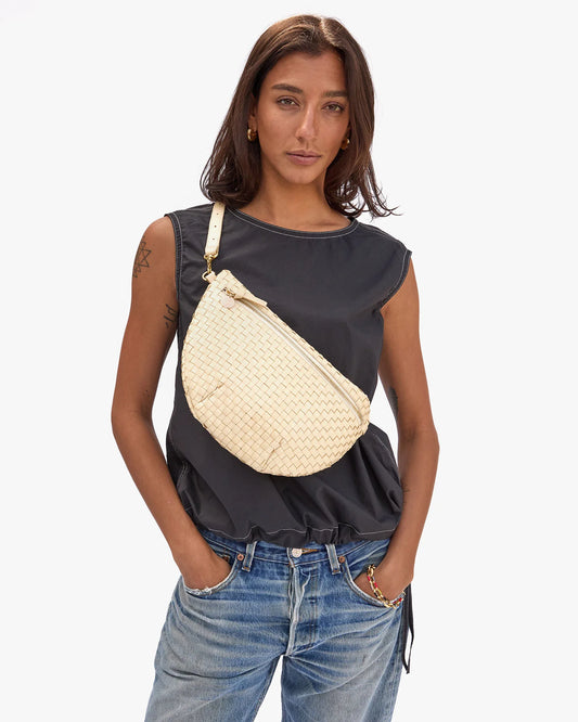 Clare V Grande Fanny Woven Checker, Cream