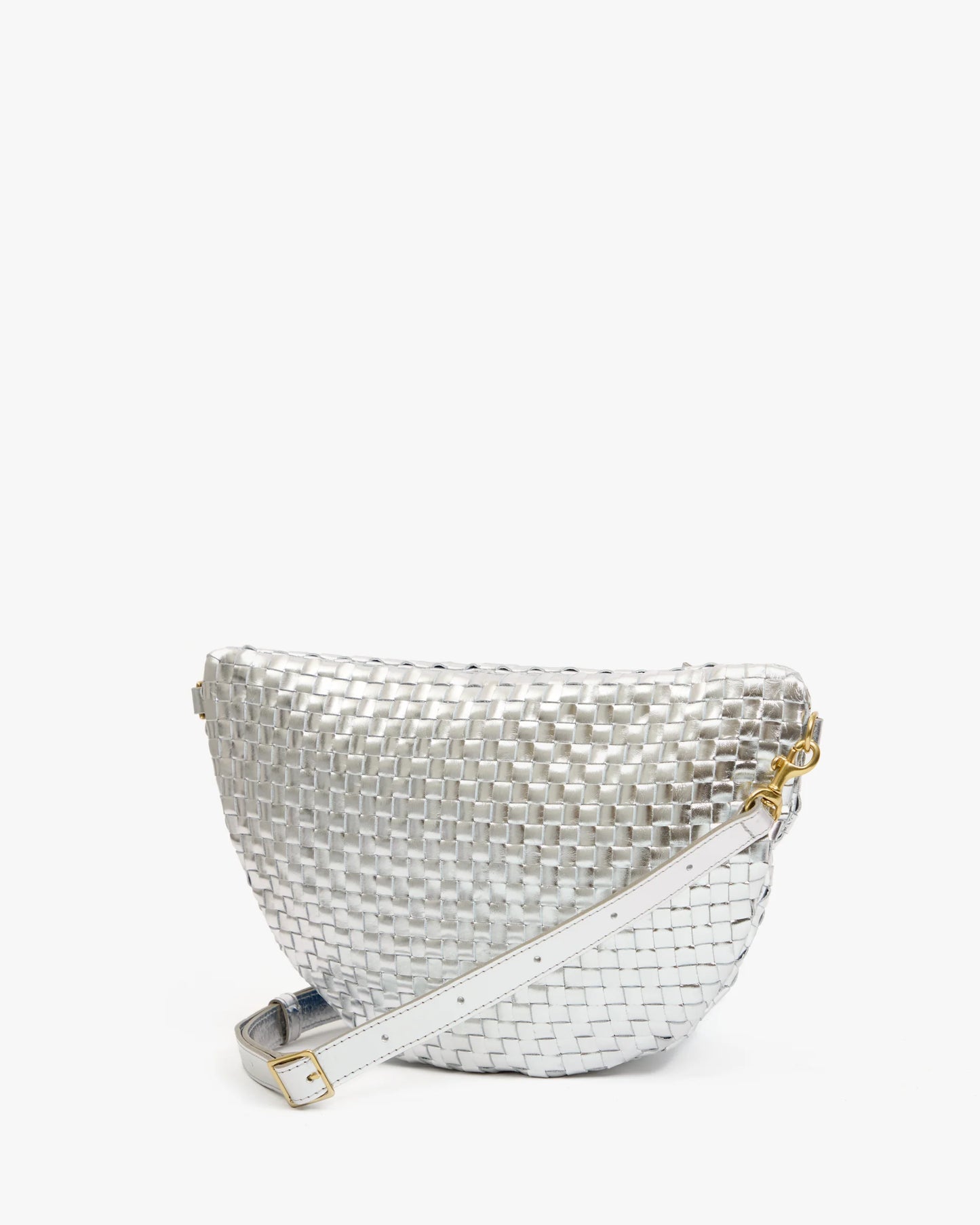 Clare V Grande Fanny, Silver Specchio Woven Checker