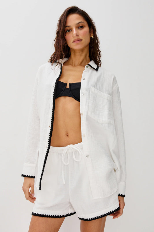 Rails x LSPACE Idania Shirt, Black Blanket Stitch