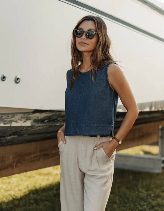 The Normal Brand Women's Lightweight Denim Mariner Top, Dark Indigo