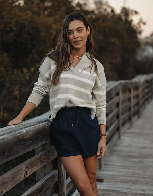 The Normal Brand Women's Leukos Linen-Blend Paperbag Short, Navy