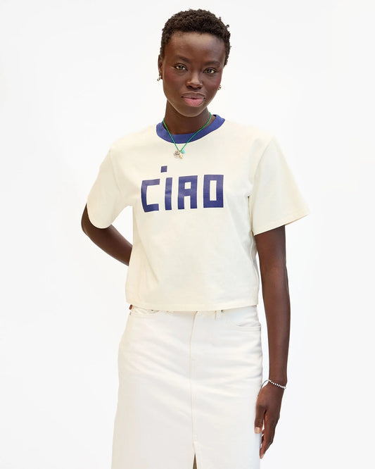 Clare V Le Carré Tee, Cream w/ Navy Block Ciao