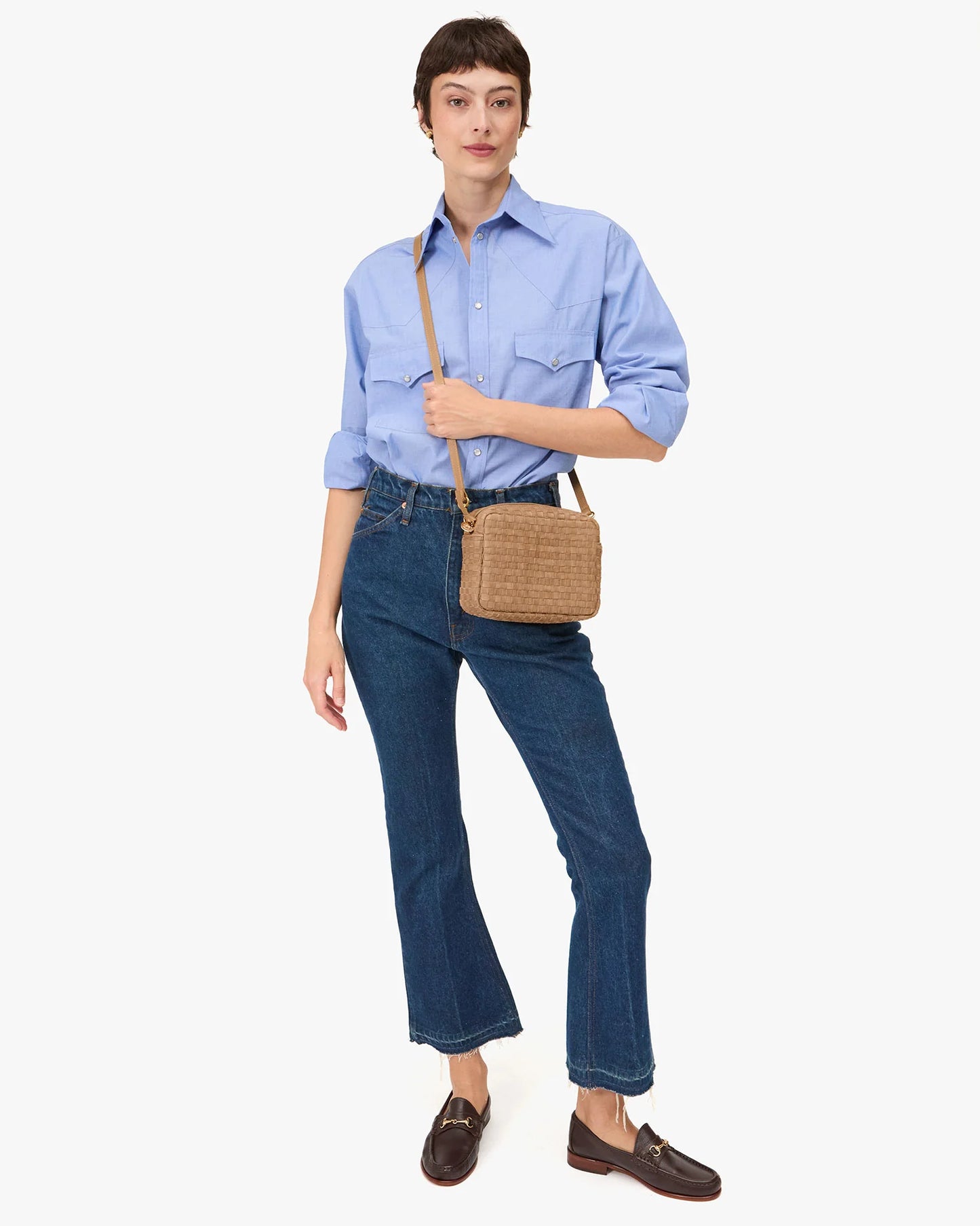 Clare V Midi Sac, Clay Leather & Suede Woven Checker