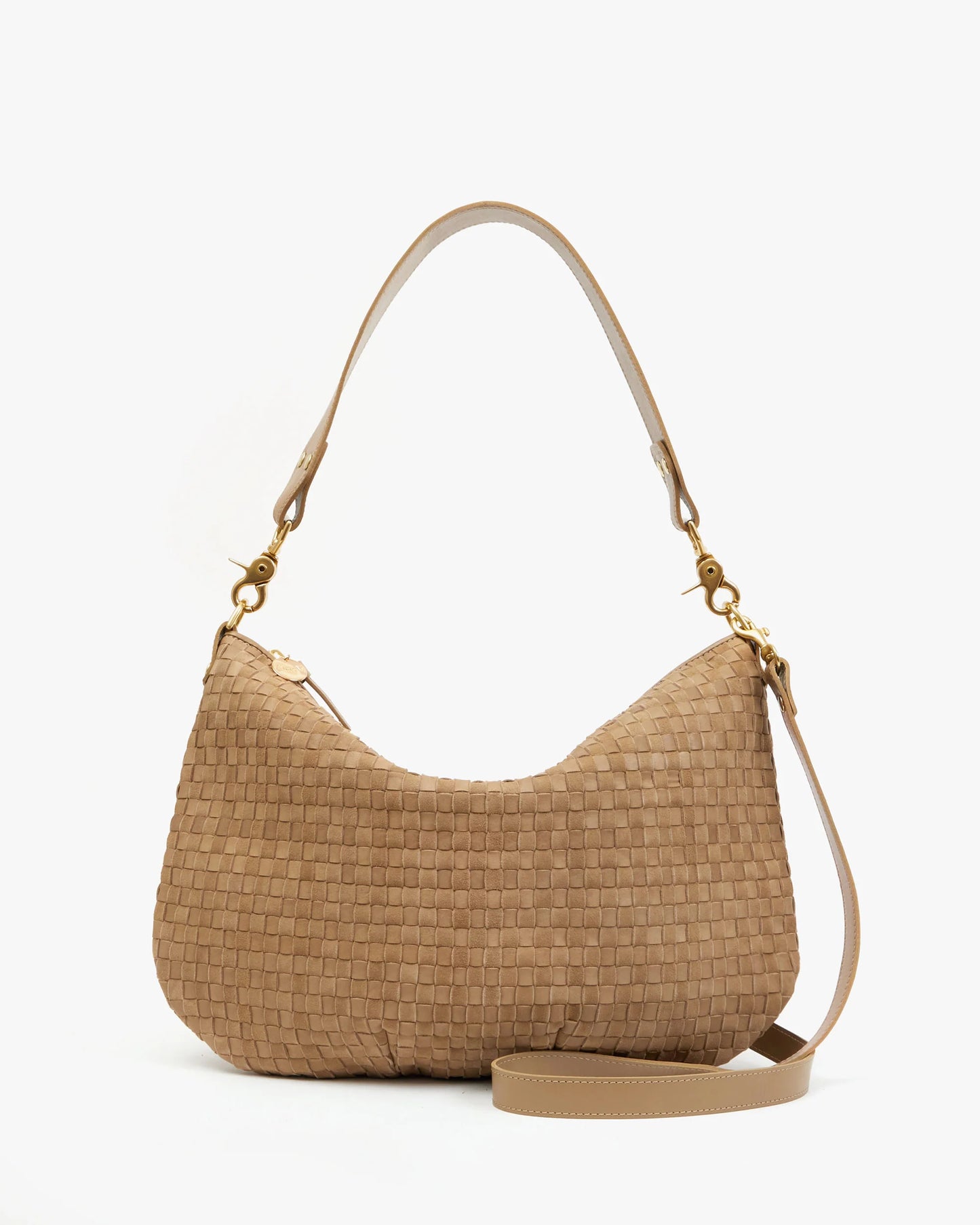 Clare V Moyen Messenger, Clay Leather & Suede Woven Checker