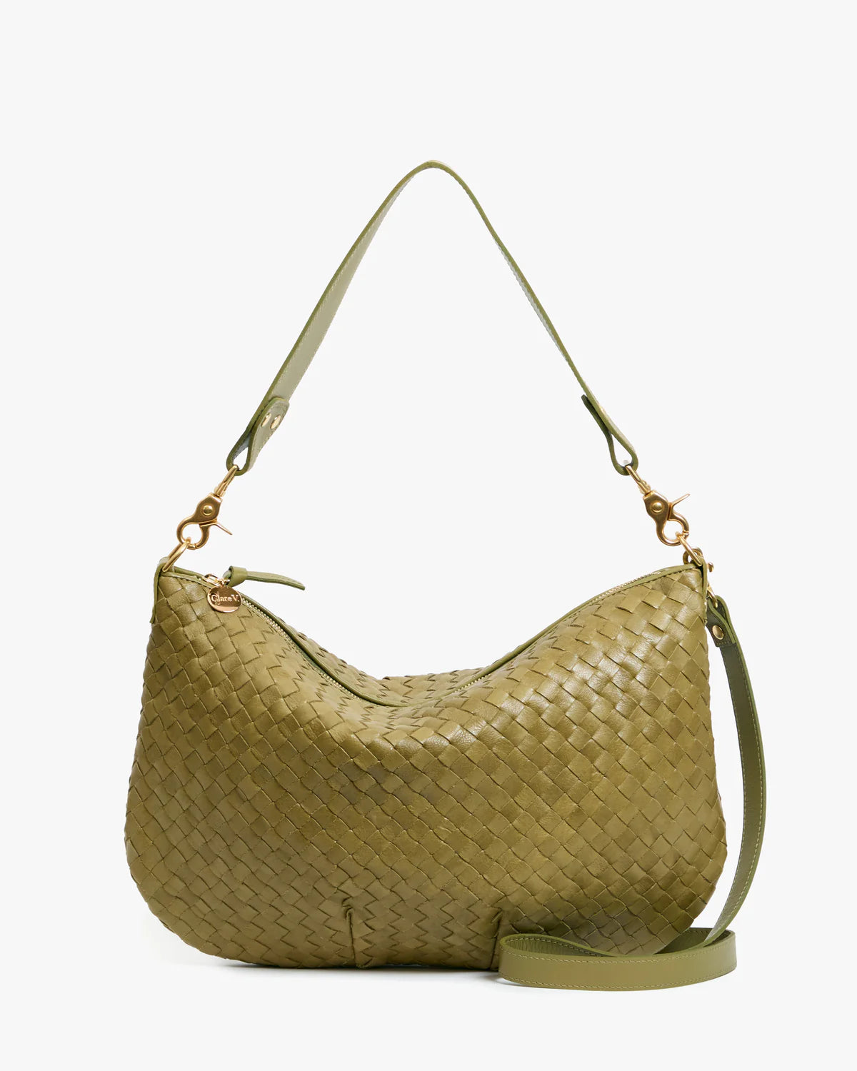 Clare V Moyen Messenger, Olive Diagonal Woven