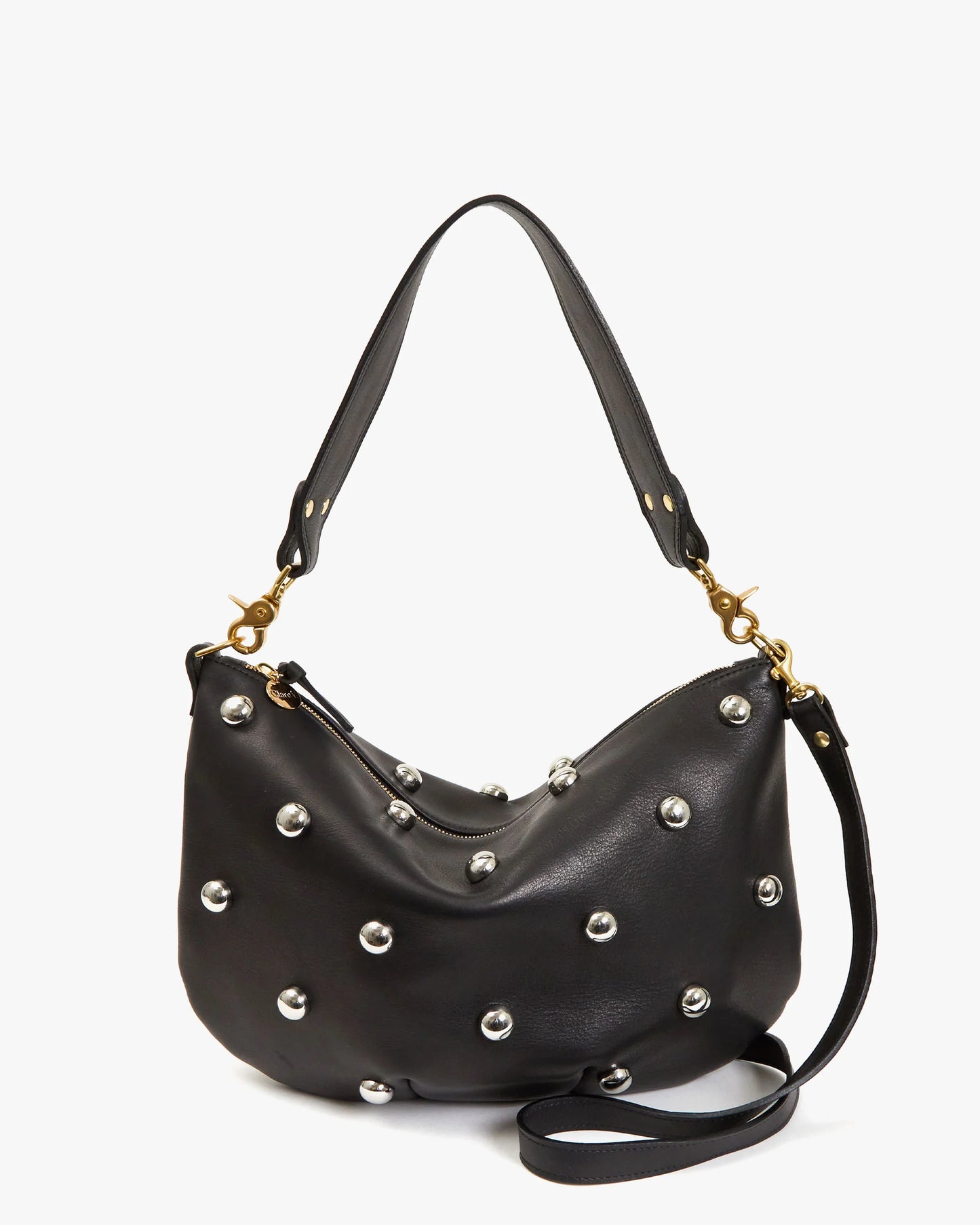 Clare V Moyen Messenger, Black w/ Studs