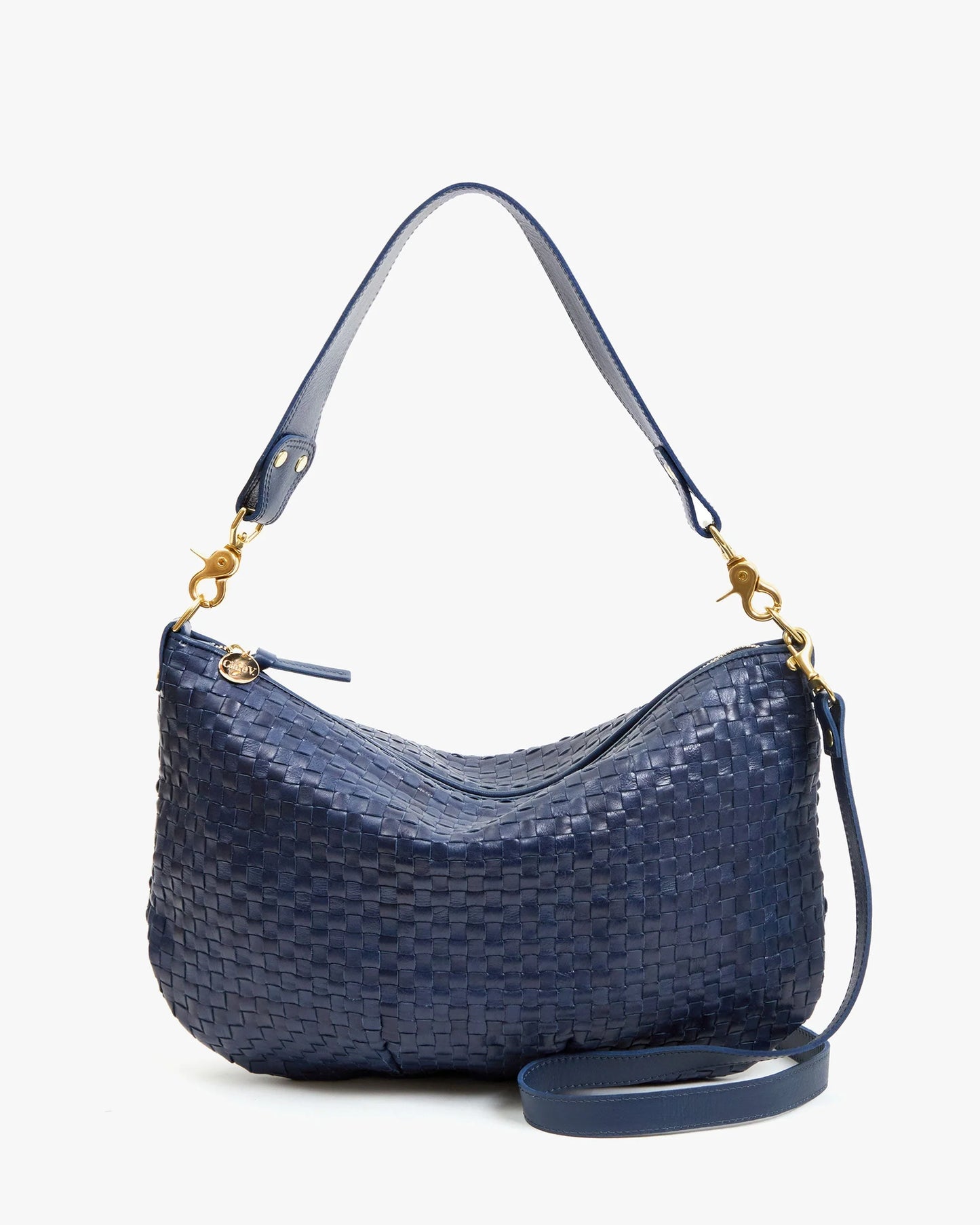 Clare V Moyen Messenger, Bleu Marine Woven Checker