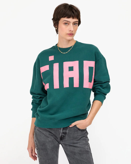 Clare V Oversized Sweatshirt, Deep Pine w/ Petal Grand Block Ciao