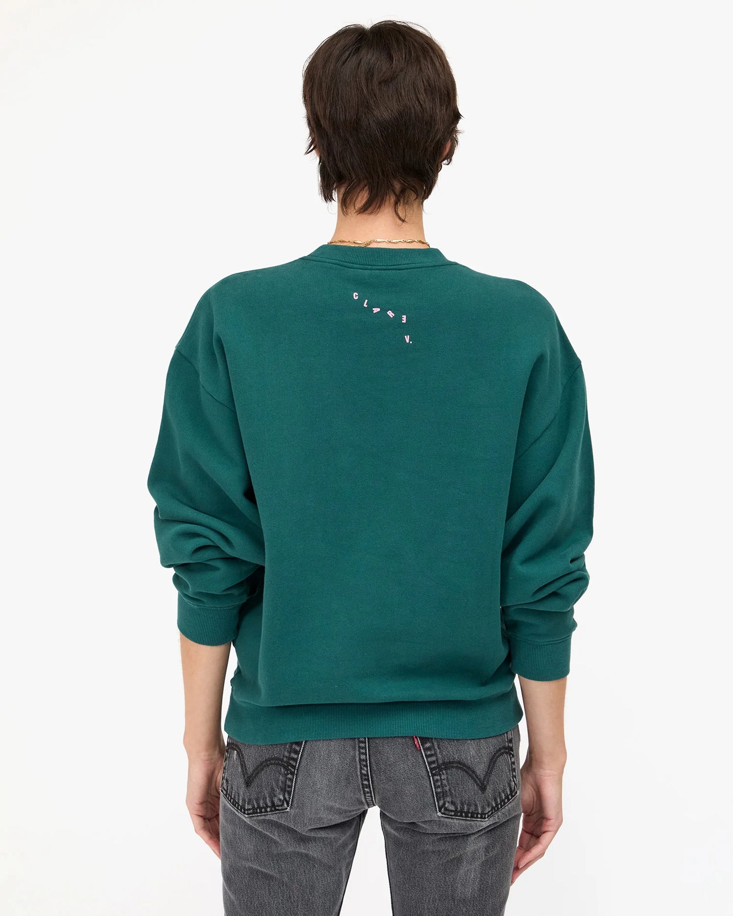 Clare V Oversized Sweatshirt, Deep Pine w/ Petal Grand Block Ciao