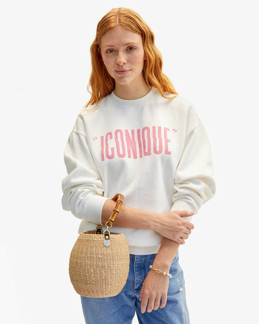 Clare V Oversized Sweatshirt, Oyster White w/ Peony Iconique
