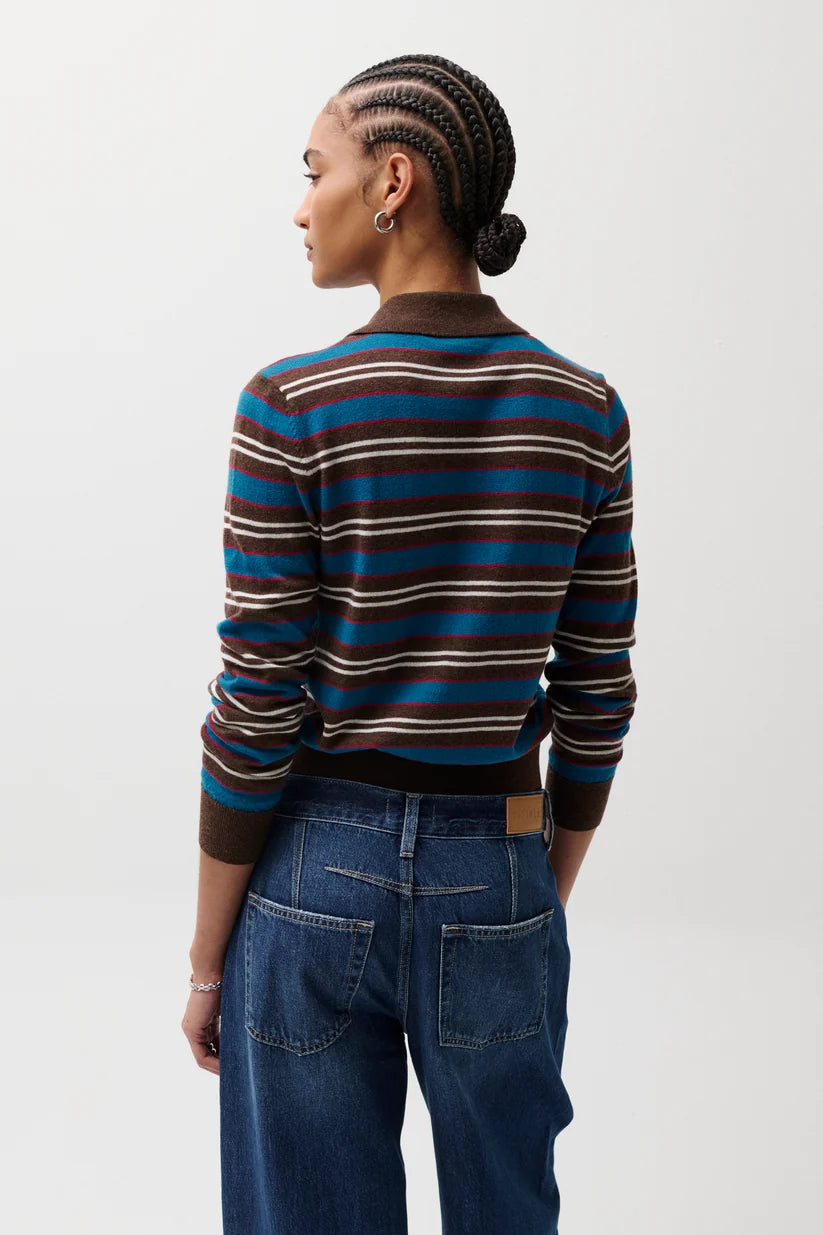 Pistola Lyvia Long Sleeve Merino Polo Cardigan, Tealwood Stripe