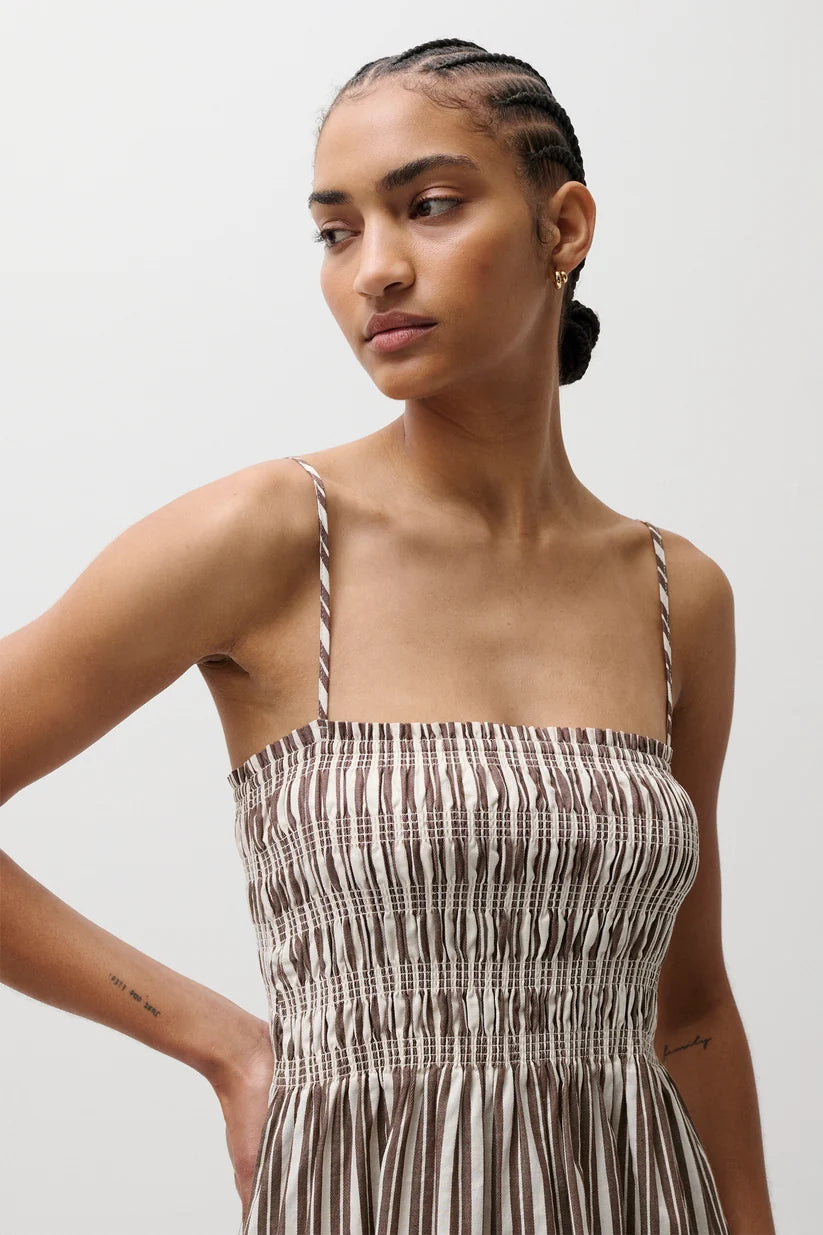Pistola Bianca Shirred Bodice Dress, Java Stripe