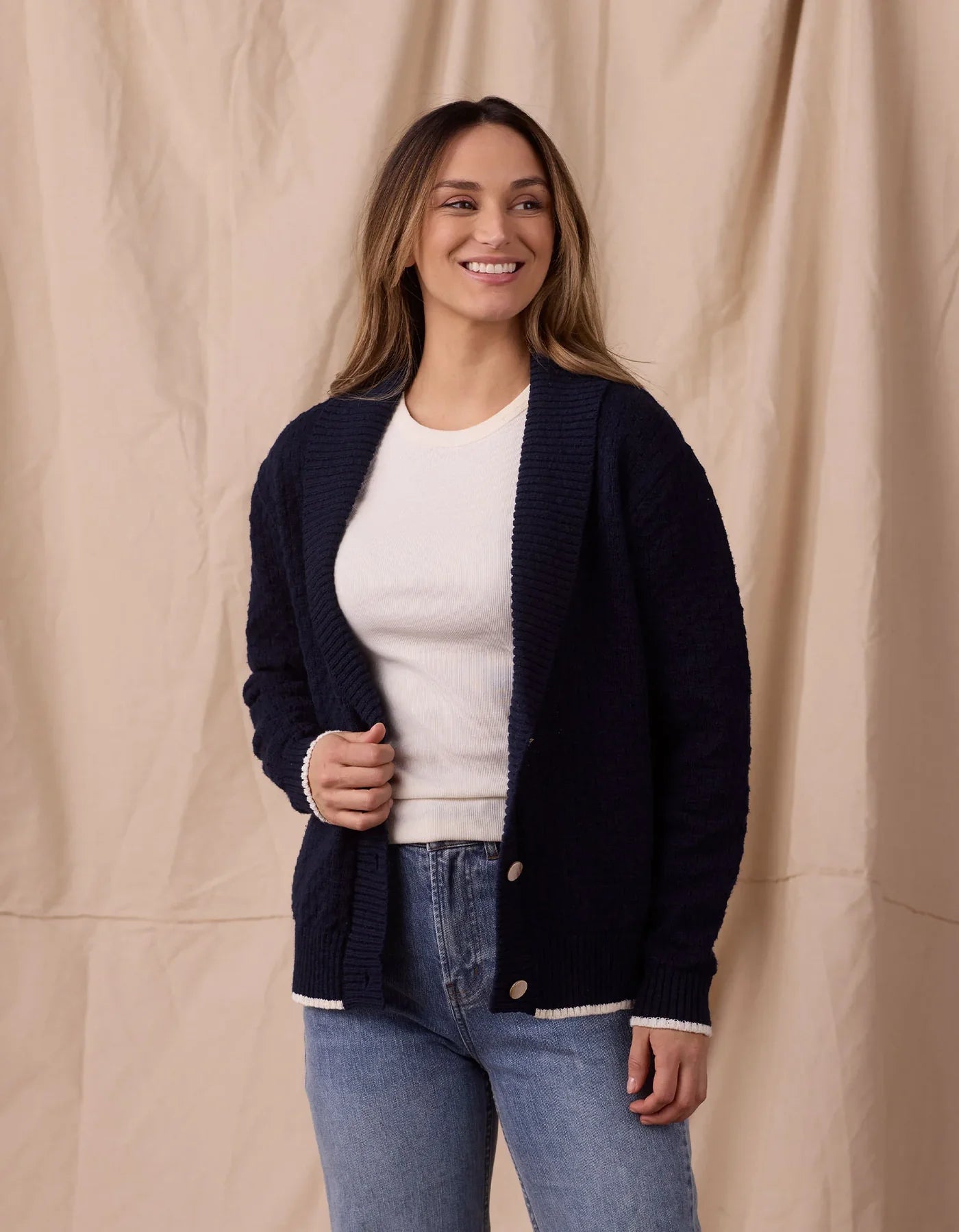 The Normal Brand Point Betsie Shawl Cardigan, Normal Navy