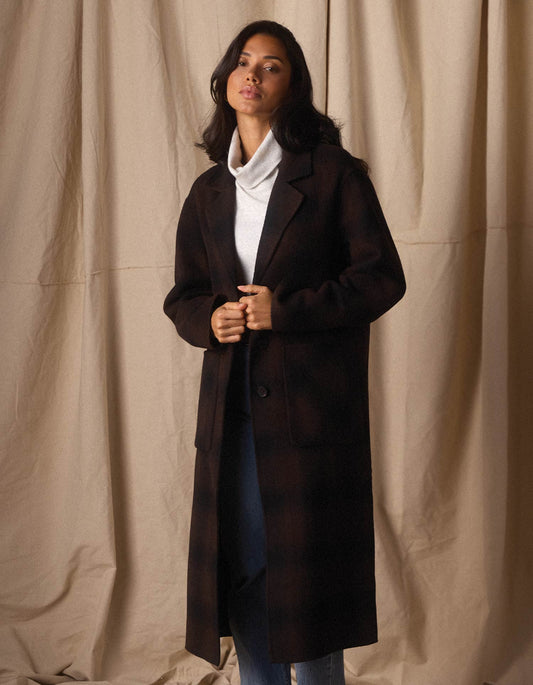 The Normal Brand Women's Duster Coat, Midnight Brown Plaid