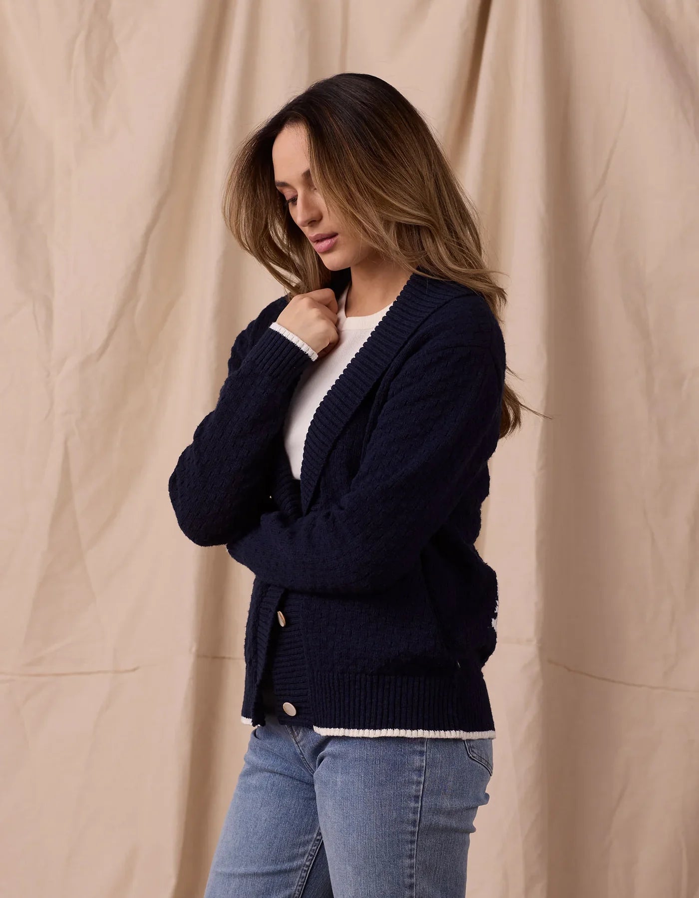 The Normal Brand Point Betsie Shawl Cardigan, Normal Navy