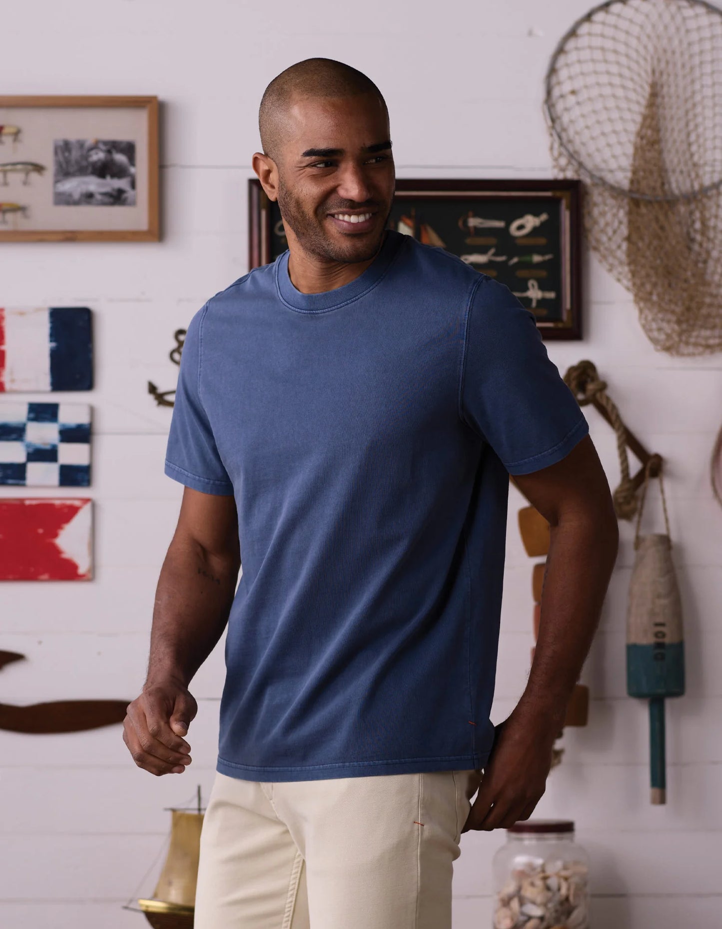 The Normal Brand Men's Lennox Jersey Relaxed Tee, Vintage Blue
